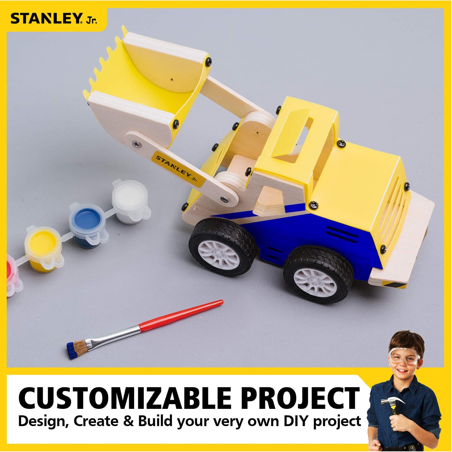 Stanley Jr. Construction Toy Truck Front Loader Wood Craft Kit - DIY Assemble Toy for Kids