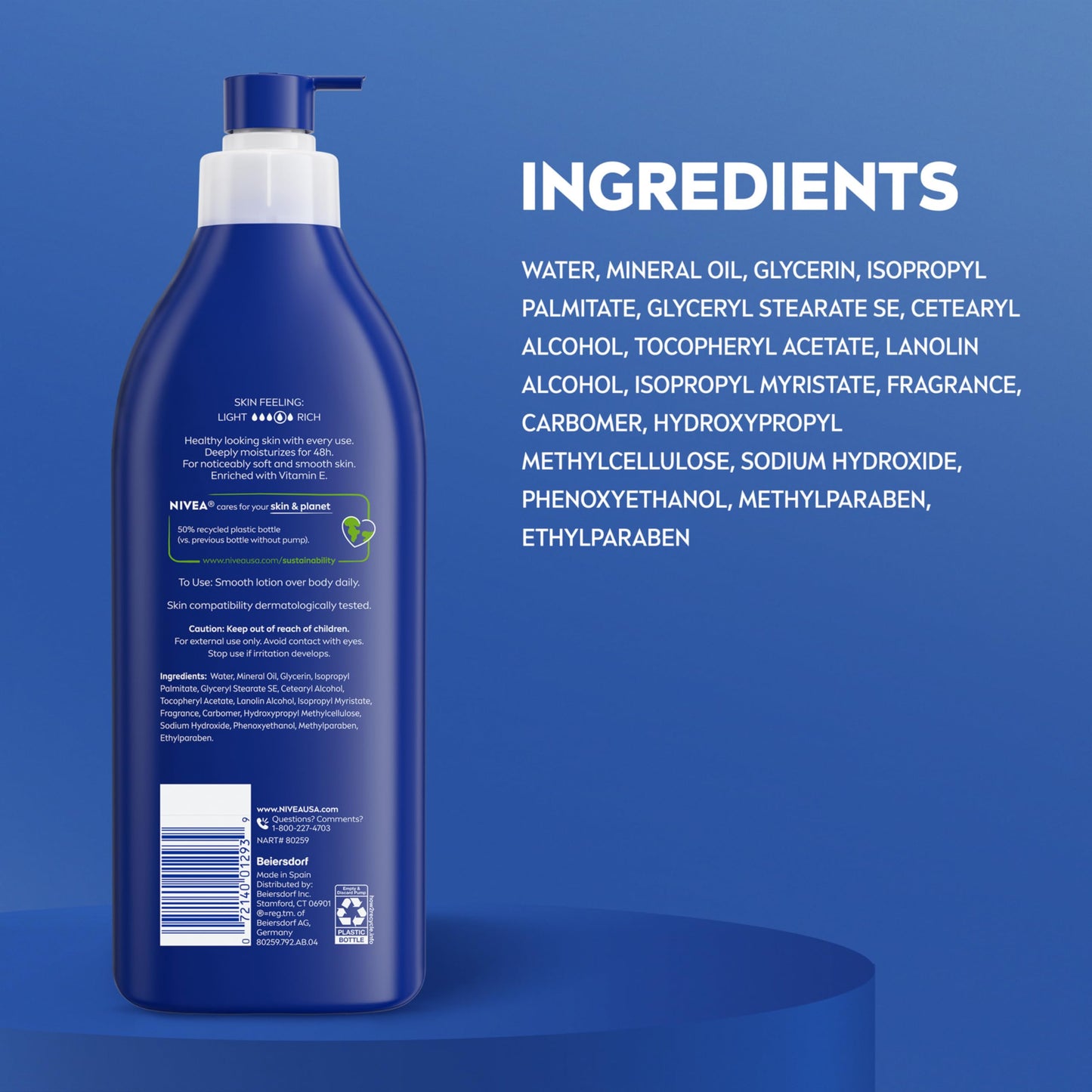 NIVEA Original Moisture Body Lotion with Vitamin E, 48-Hour Body Moisturizer for Normal to Dry Skin, 16.9 Fl Oz Pump Bottle