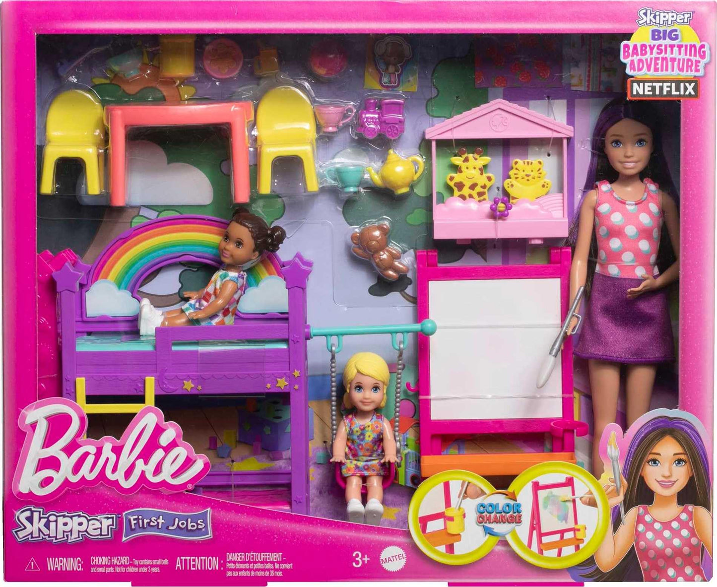 Barbie Skipper Babysitters, Inc. Ultimate Daycare Playset with 3 Dolls, Furniture & 15+ Accessories, Includes Bunk Beds & Color-Change Easel