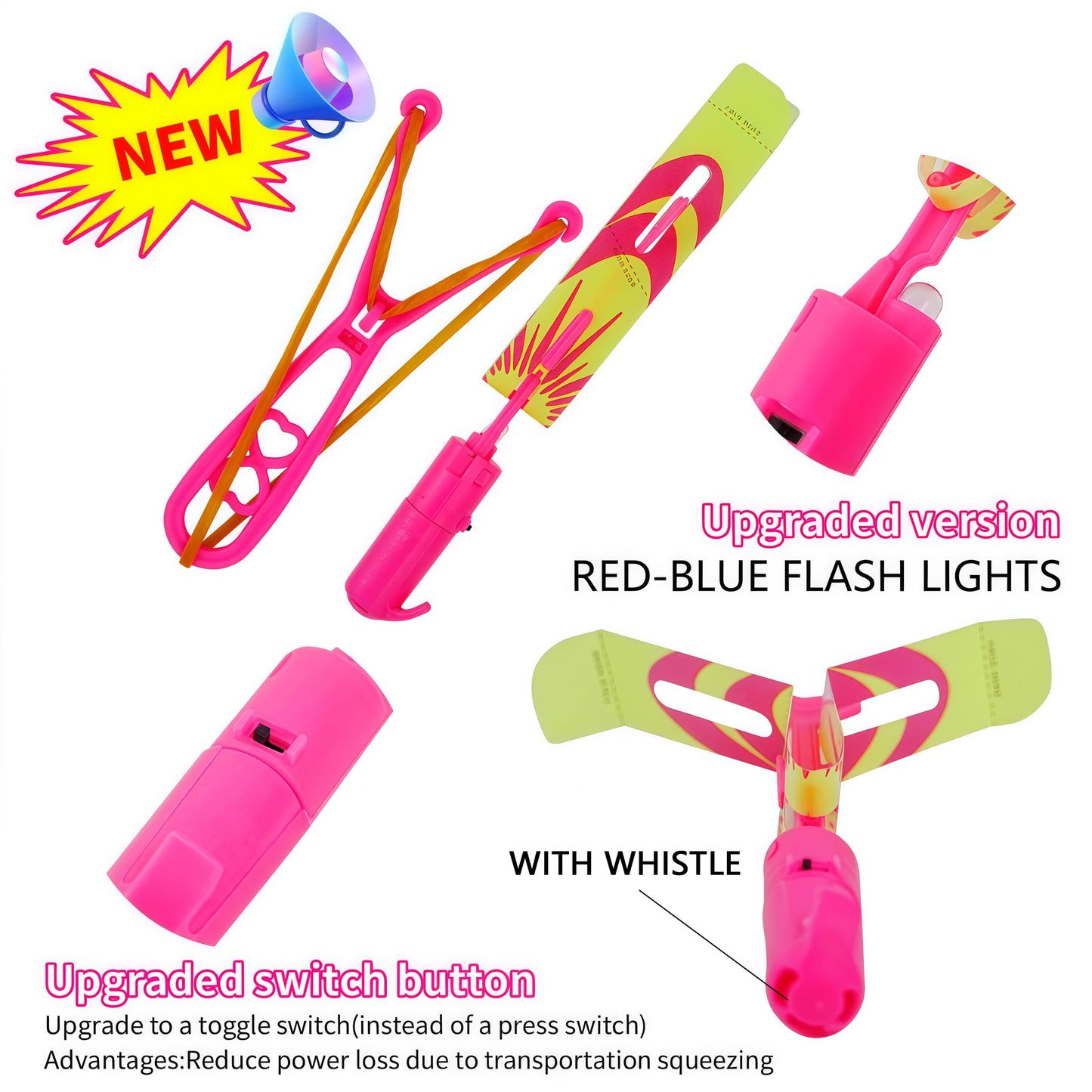 25-Pack LED Flying Toys Set with Whistle, Rocket Slingshot & Glow Arrow Helicopters – Glow-in-the-Dark Outdoor Toys for Kids 4-12