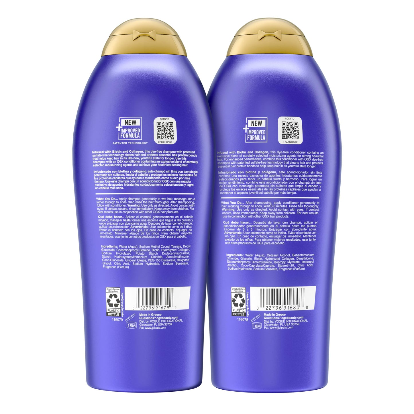 OGX Thick & Full Biotin and Collagen Shampoo & Conditioner Set, Helps Thicken & Texturize Flat to Medium Hair, 25.4 Fl Oz Each, 2 Pack