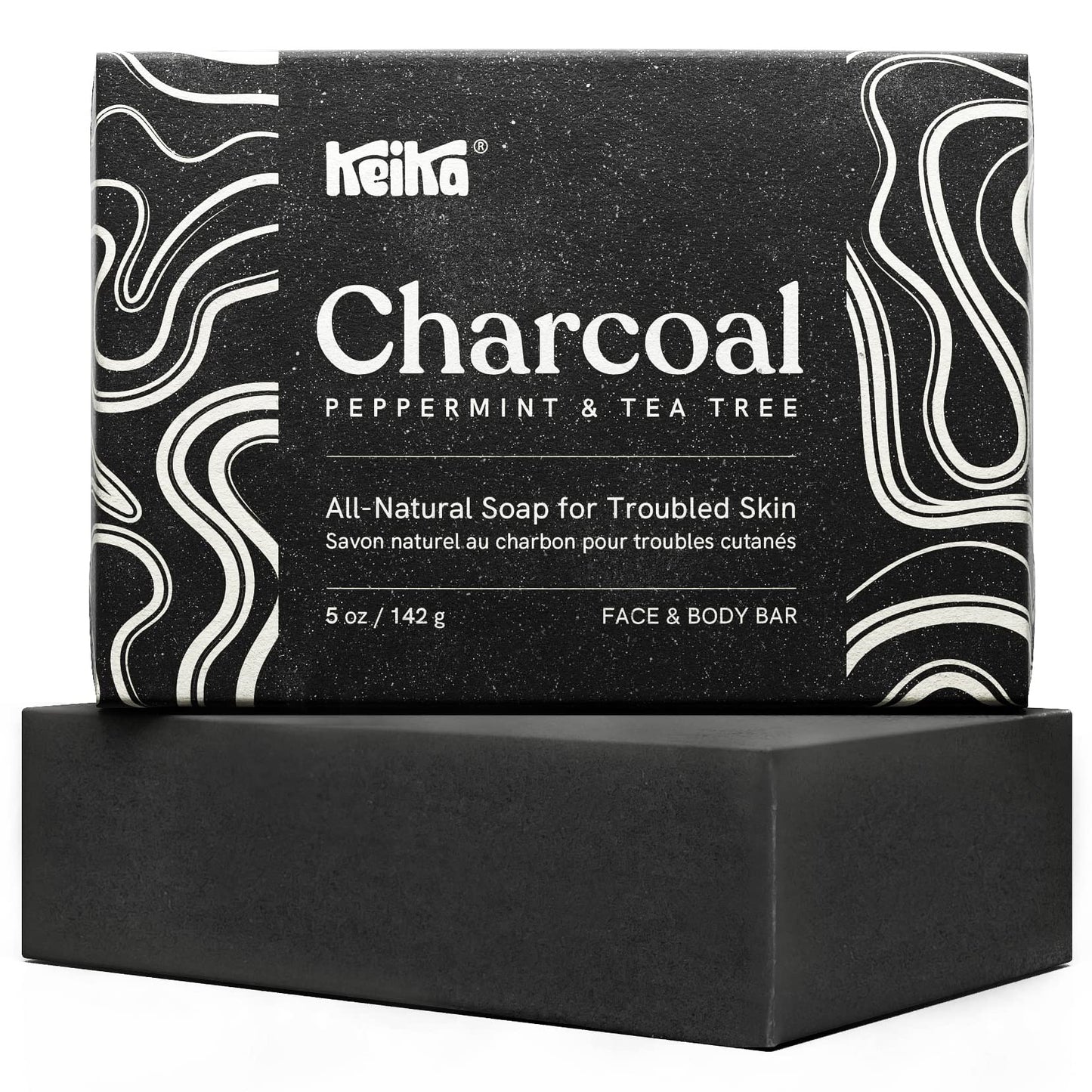 Keika Charcoal Black Soap Bar for Eczema, Psoriasis, Face, Body, Men Women Teens with Oily Skin, 5 oz.