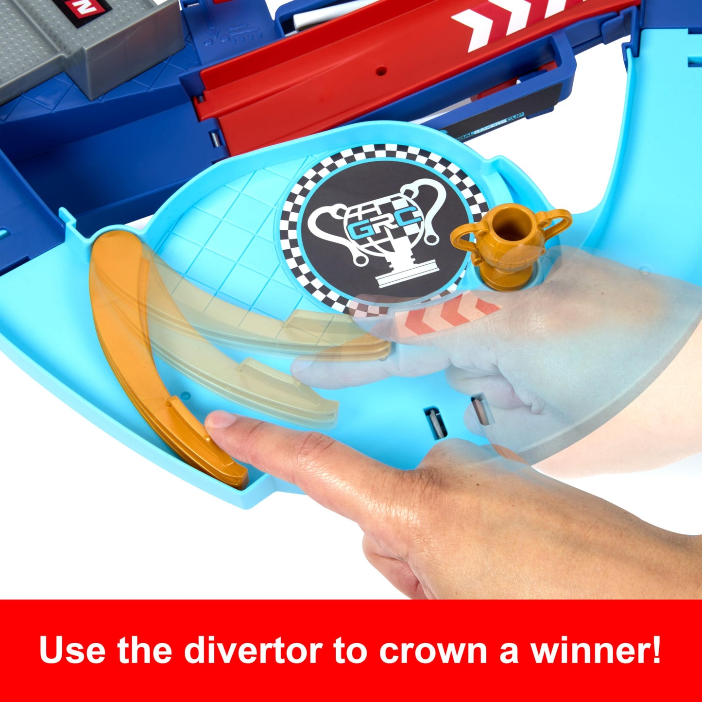 Mattel Disney and Pixar Cars Playset with 2 Toy Cars, Lightning McQueen & Francesco Bernoulli, GRC Jumping Raceway Track Set with Kid-Powered Booster