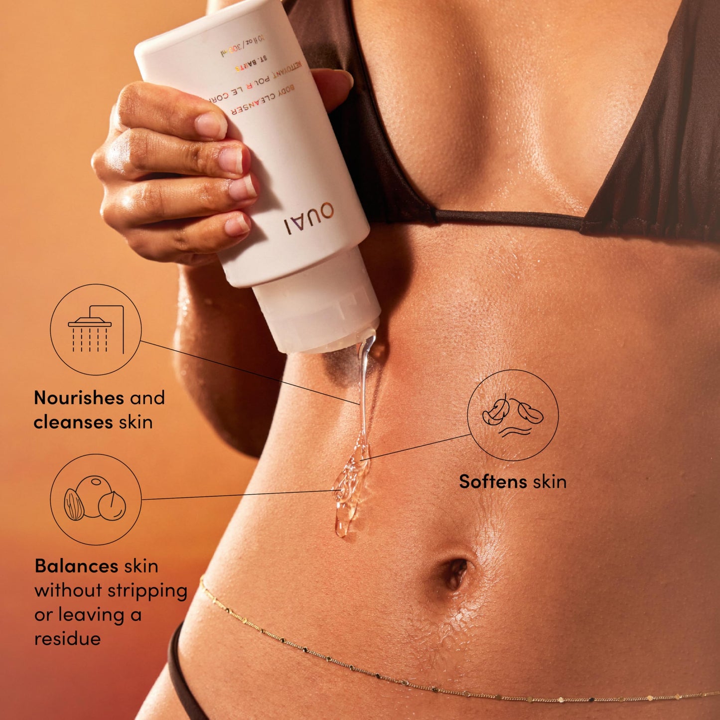 OUAI St. Barts Foaming Body Cleanser – Hydrating Body Wash with Jojoba & Rosehip Oil, Paraben & Sulfate Free, 10 fl oz