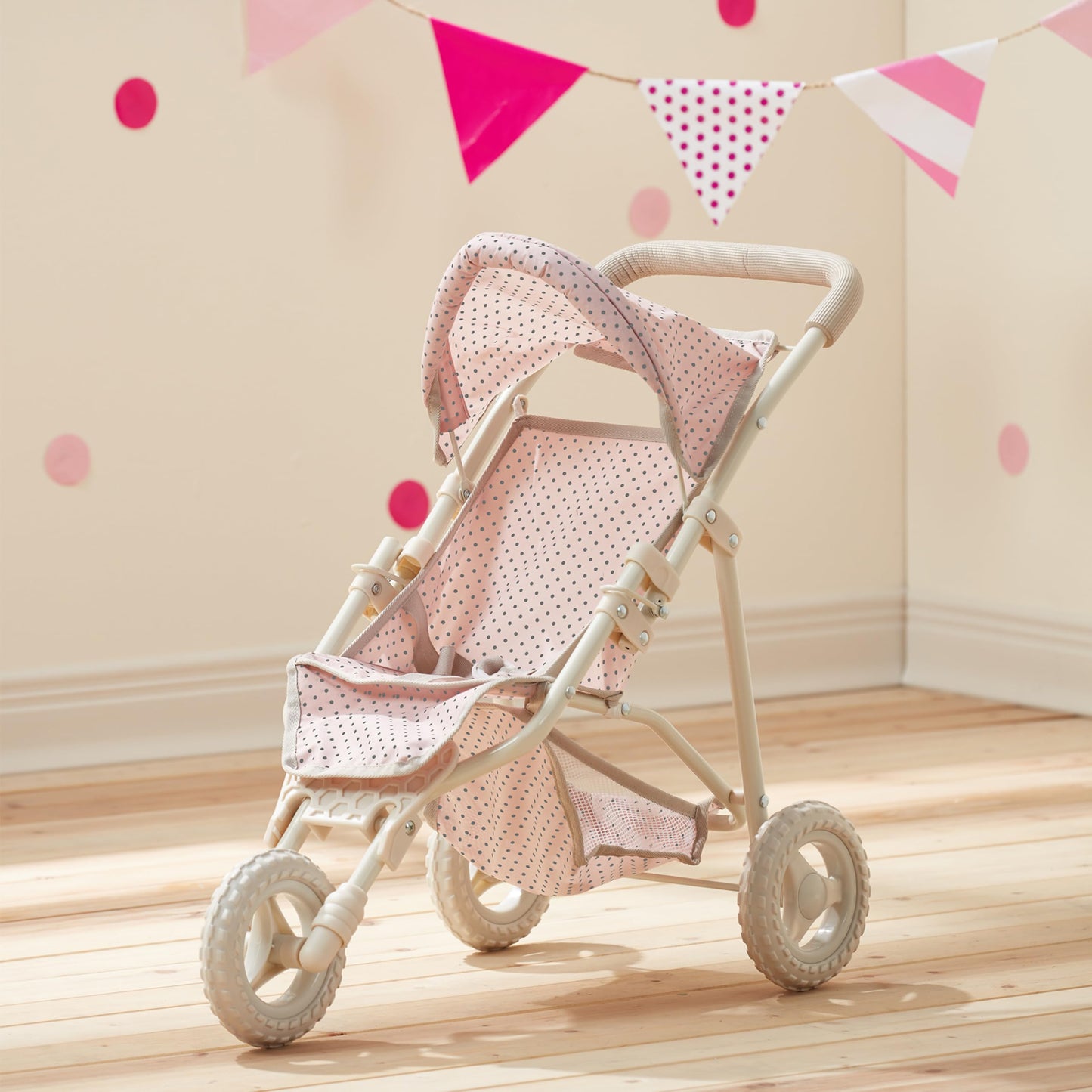 Olivia's Little World Doll Jogging-Style Stroller with Canopy, Storage Underneath, Pink and Cream and Gray
