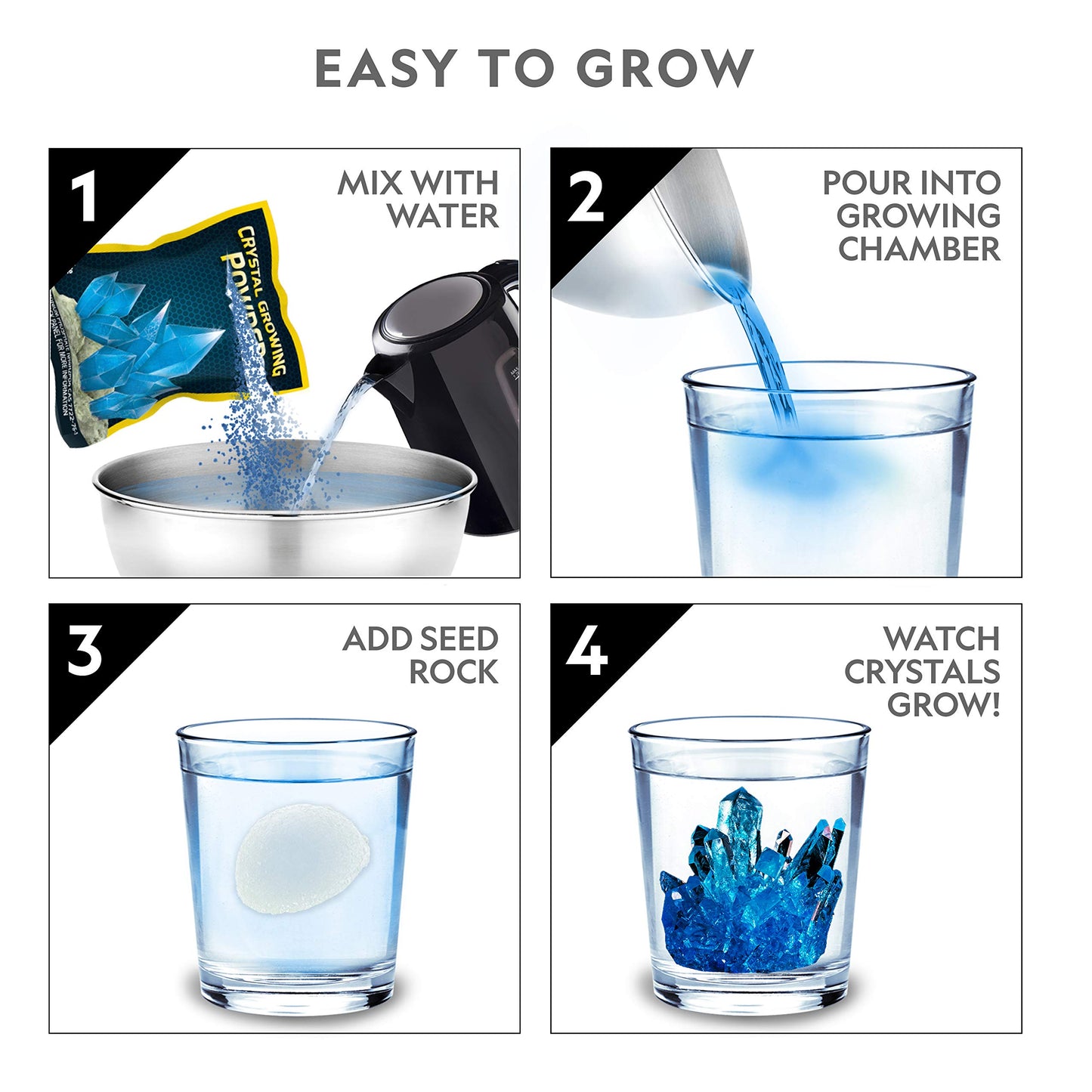 National Geographic Mega Crystal Growing Kit - Grow 6 Crystals with Light-Up Stand, Science Gifts for Kids 8-12