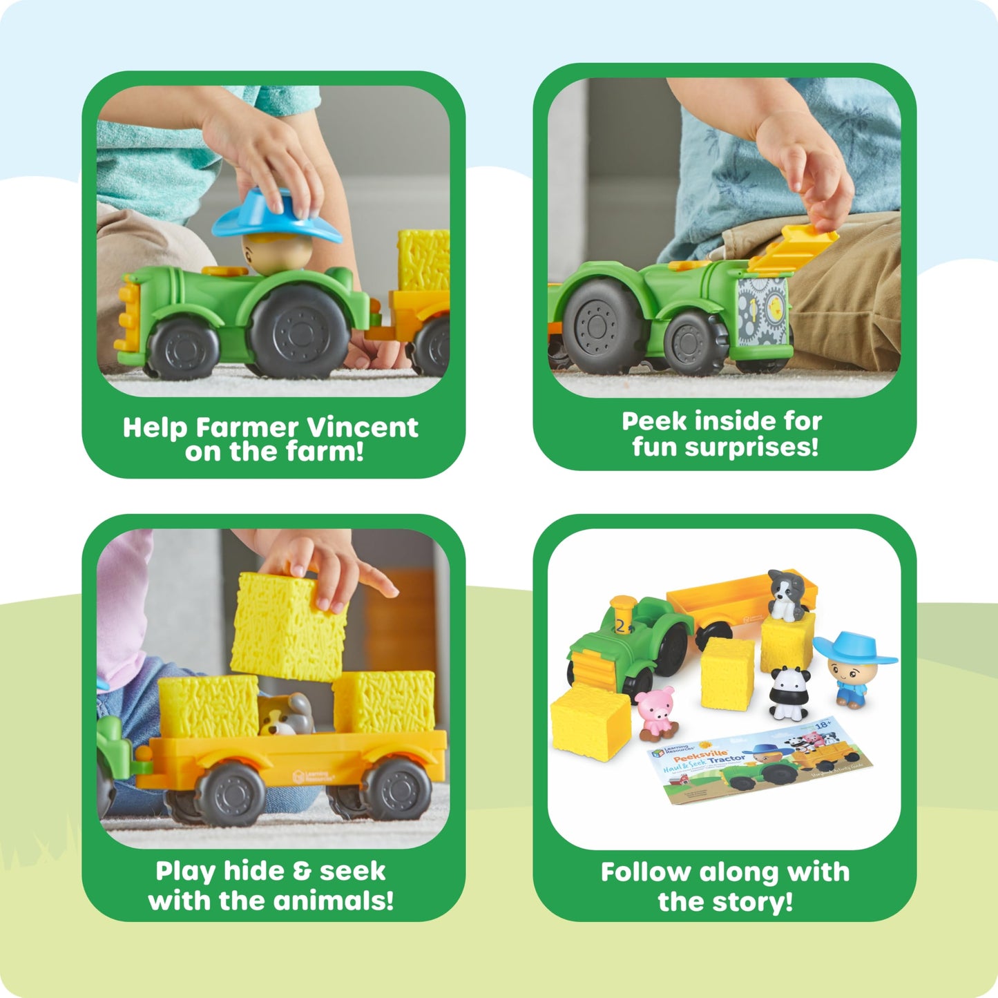 Learning Resources Peeksville Haul & Seek Tractor Toy with Farm Animals – Toddler Sensory Play, Preschool Learning & Farm Games
