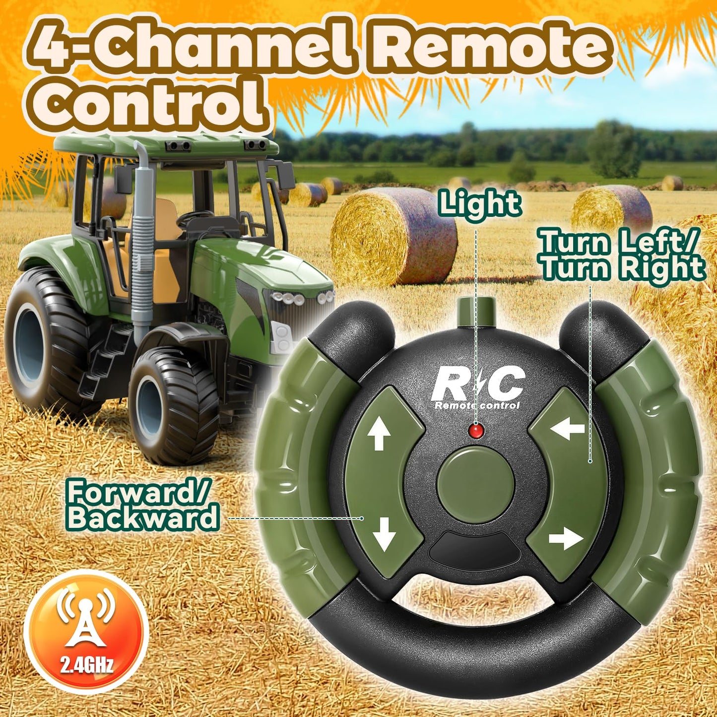 Womaqu Remote Control Tractor with Trailer Farm Toy Set with Animals, Fruits, Vegetables & Farmer Figures for Kids Ages 3-9, Boys & Girls Gifts