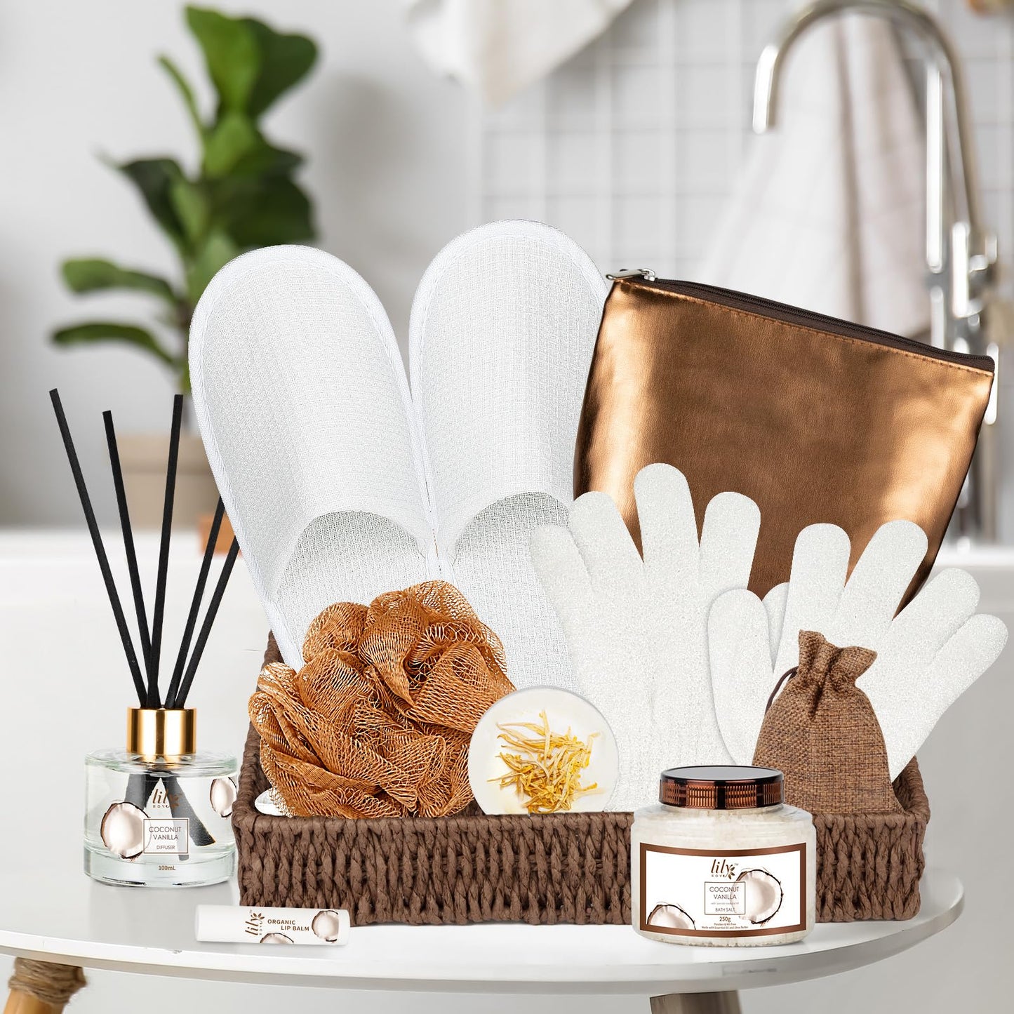 Bath & Body Gift Basket for Women – 17-Piece Coconut Vanilla Spa Set, Christmas, Birthday, Mother’s Day Self-Care Gifts