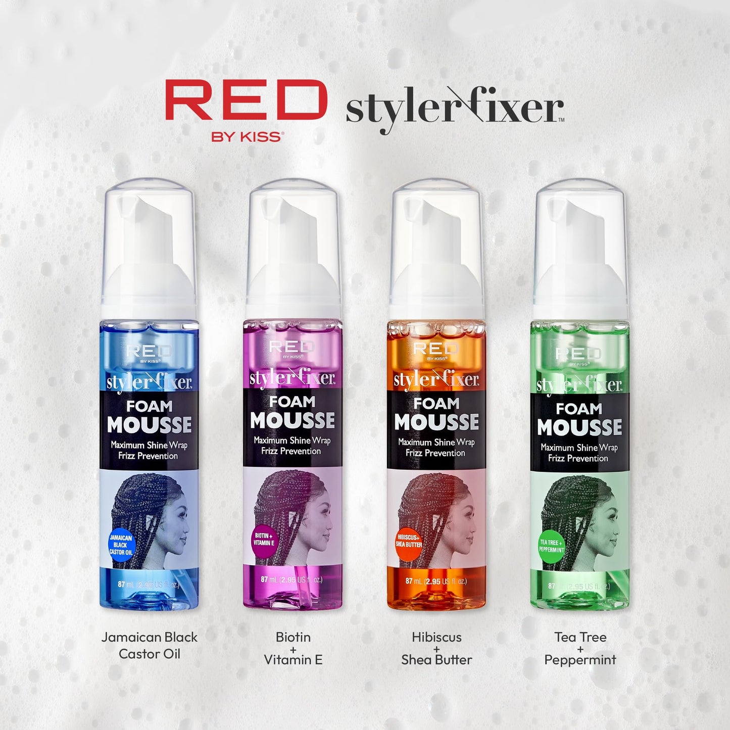 Red by Kiss Foaming Mini Travel Mousse – Hibiscus & Shea Butter, Anti-Frizz Curl Defining Wrap Foam, Adds Shine & Nourishes Dry Hair