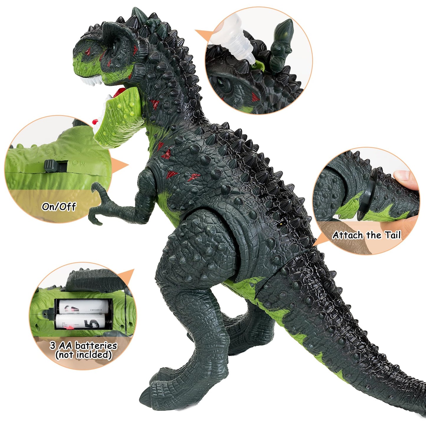 AHCo Trex Dinosaur Toy for Kids 3-7 – Small Electric Walking T-Rex with Light, Sound & Spray, Toddler Boys Gift