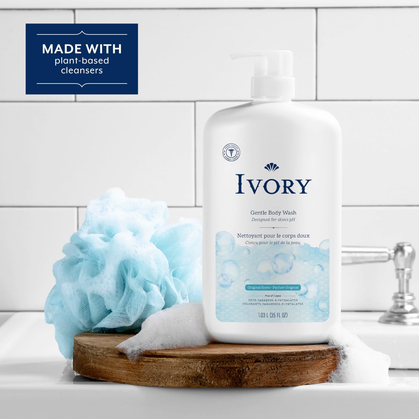 Ivory Body Wash, Designed for the Whole Family, Gentle Formula, Free of Dyes Heavy Perfumes Parabens Phthalates & Silicones, Original Scent, 35 oz
