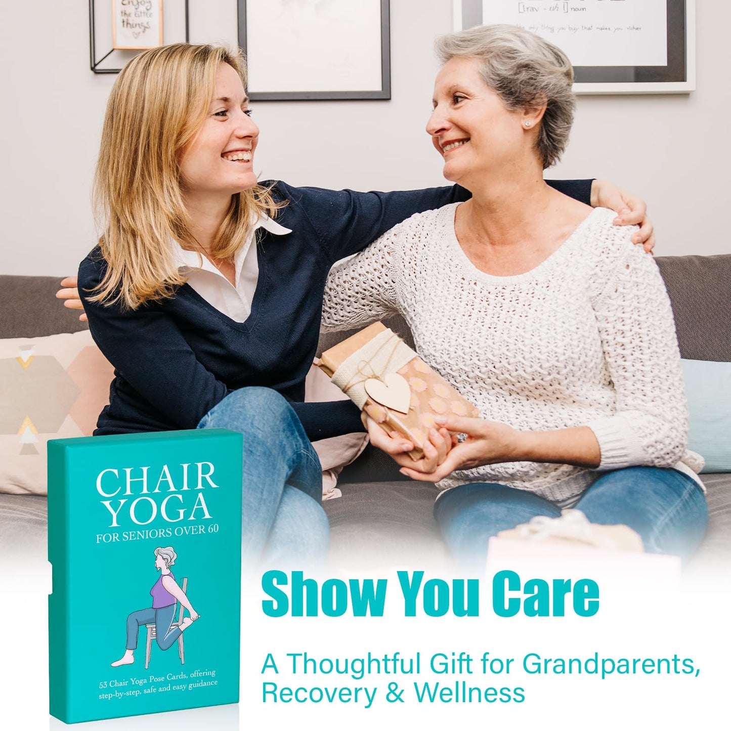 Oversized Chair Yoga Cards for Seniors – 53 Step-by-Step Poses, Large Print Exercise Cards for Elderly, Ideal Get Well Gift for Grandma & Grandpa