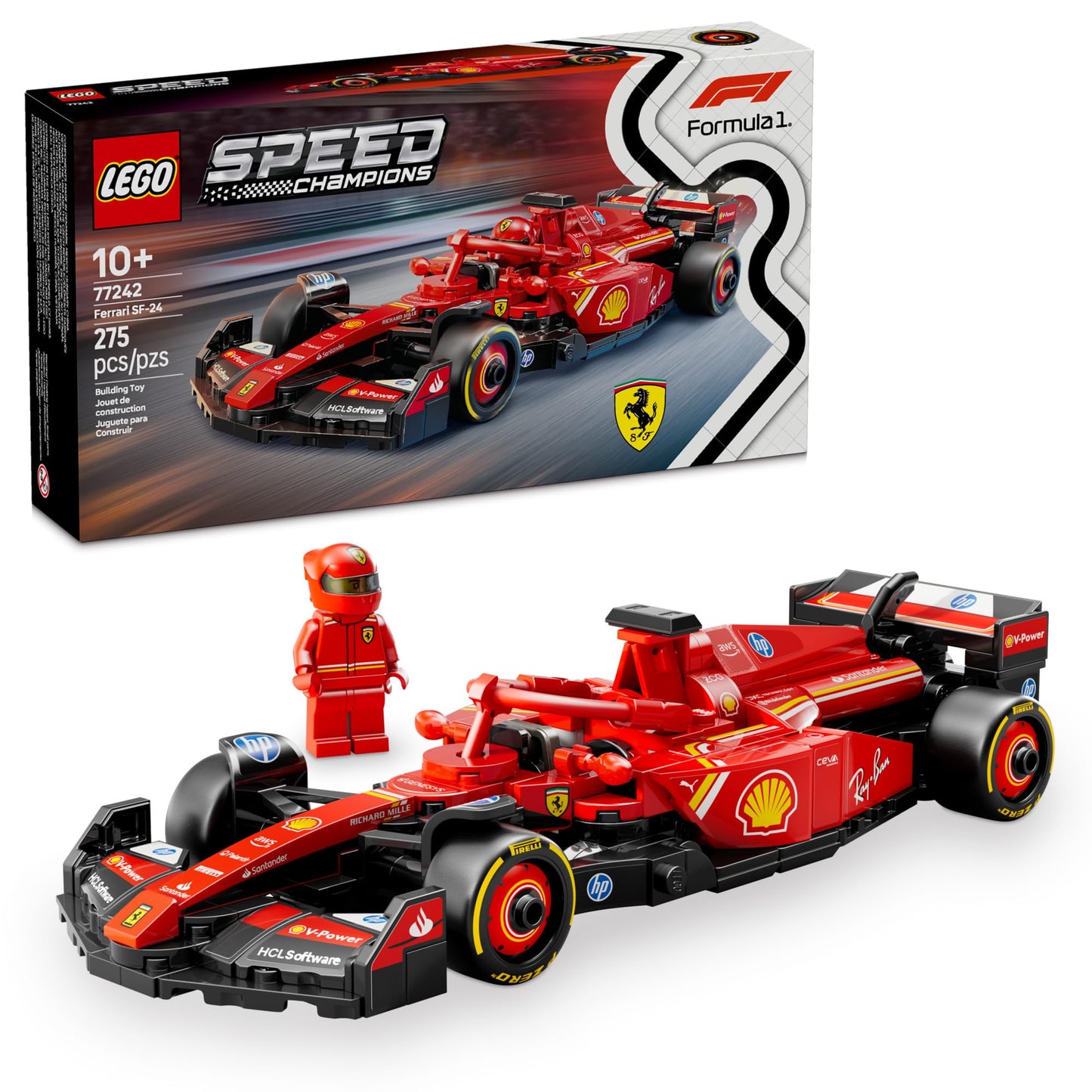 LEGO Speed Champions Ferrari SF-24 F1 Race Car Set for Kids 10+, Buildable Model Car Kit for Play or Display - Gift Idea 77242