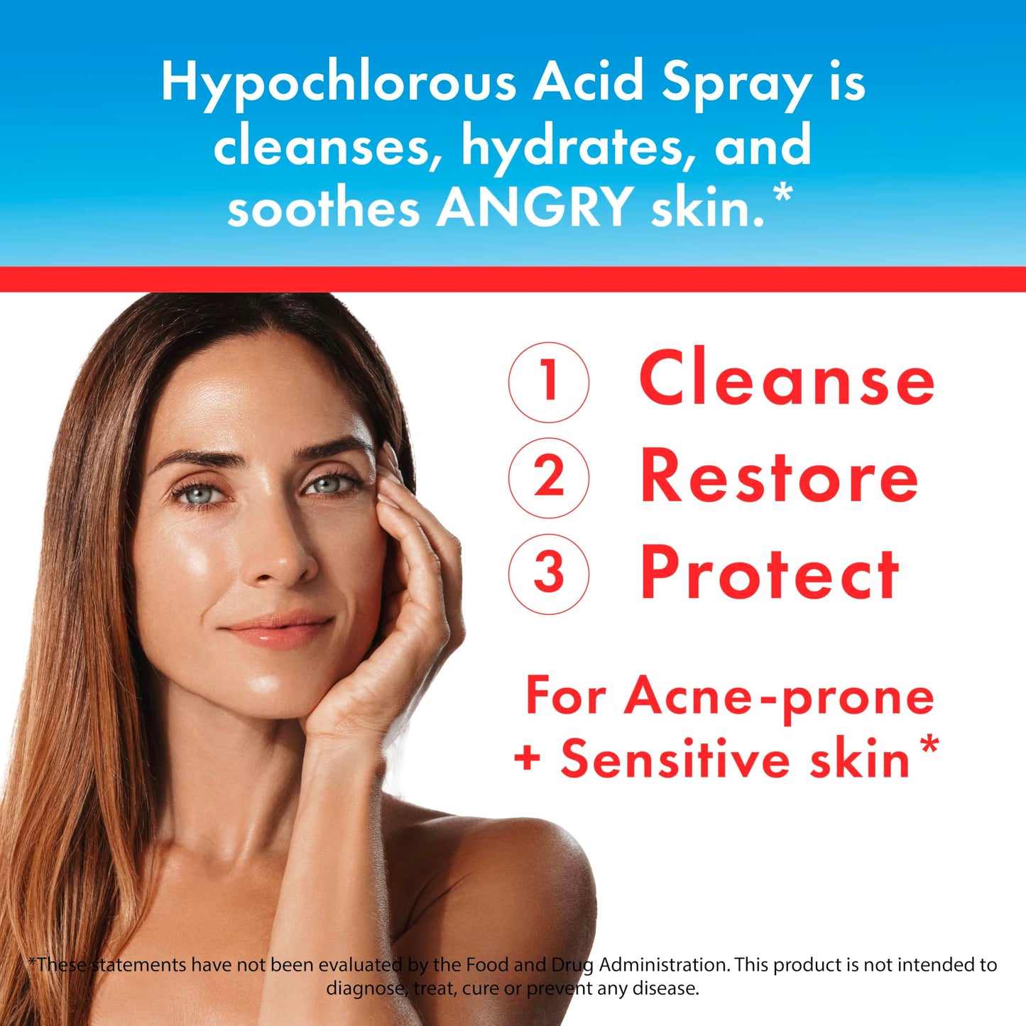 Hypochlorous Acid Spray 0.02% HOCl – Gentle Daily Cleanser for Face, Body & Eyelids, Safe for Acne-Prone, Red or Sensitive Skin, Non-Sting, 8 oz