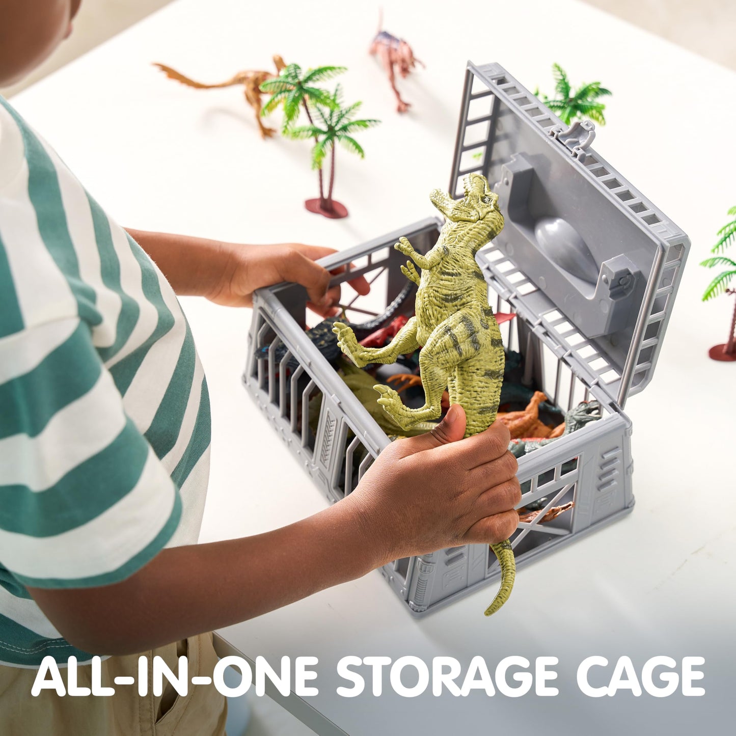 JOYIN Dinosaur Toy Set with 19 PCS Realistic Dinosaurs, Trees, Play Mat & Storage Cage – Fun Educational Gift for Kids Ages 3-5