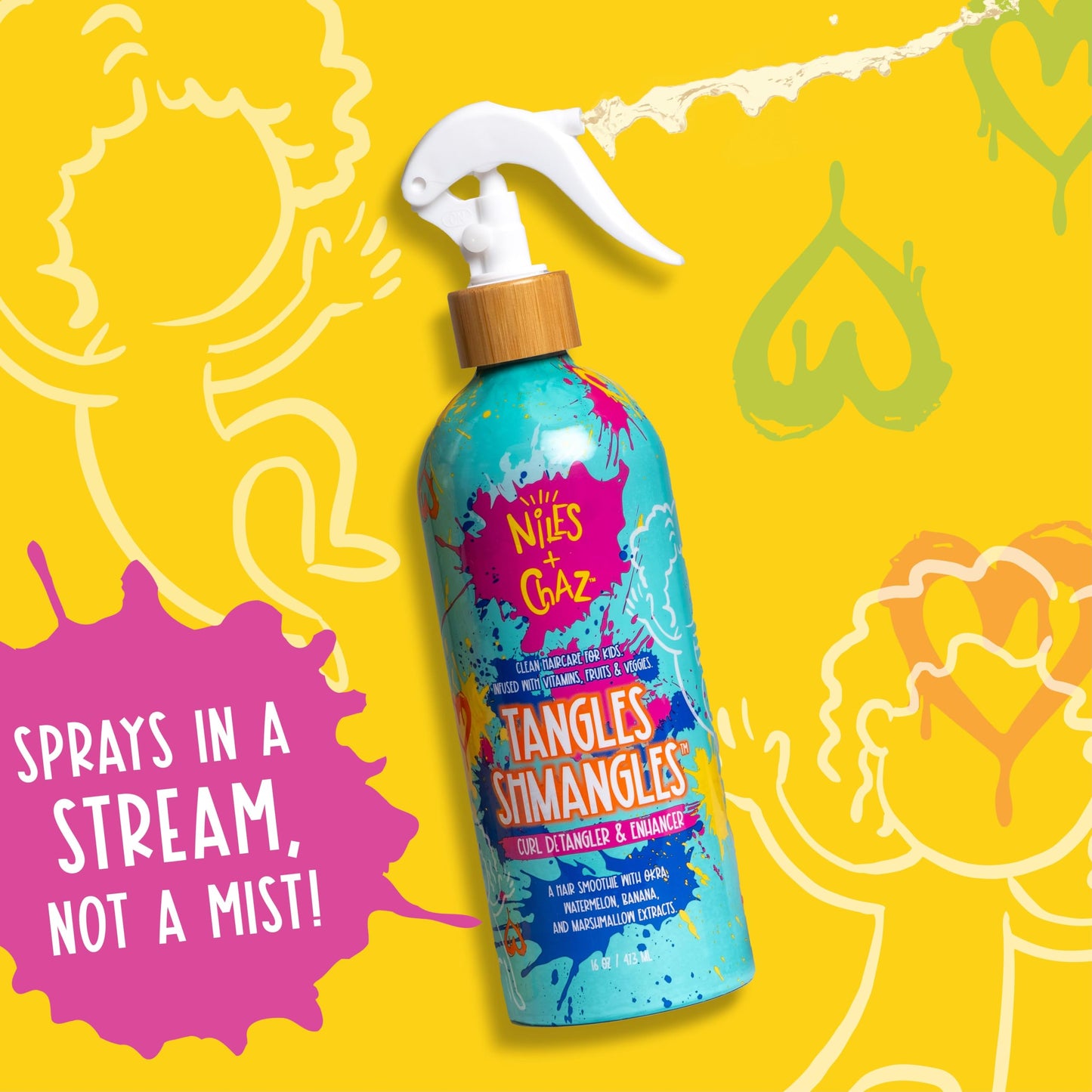 Niles & Chaz Tangles Shmangles Kids Detangler & Curl Enhancer - Hydrating Leave-In Conditioner, Frizz-Free Curls, 16 fl oz