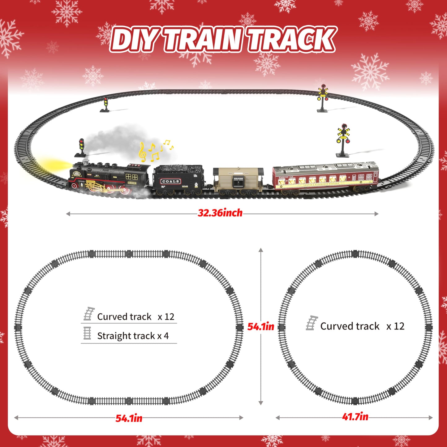 Funwee Electric Train Set with Smoke, Lights & Sounds – Classic Locomotive Train Toy with Track for Kids, Christmas Tree Decoration, Ages 3–7+