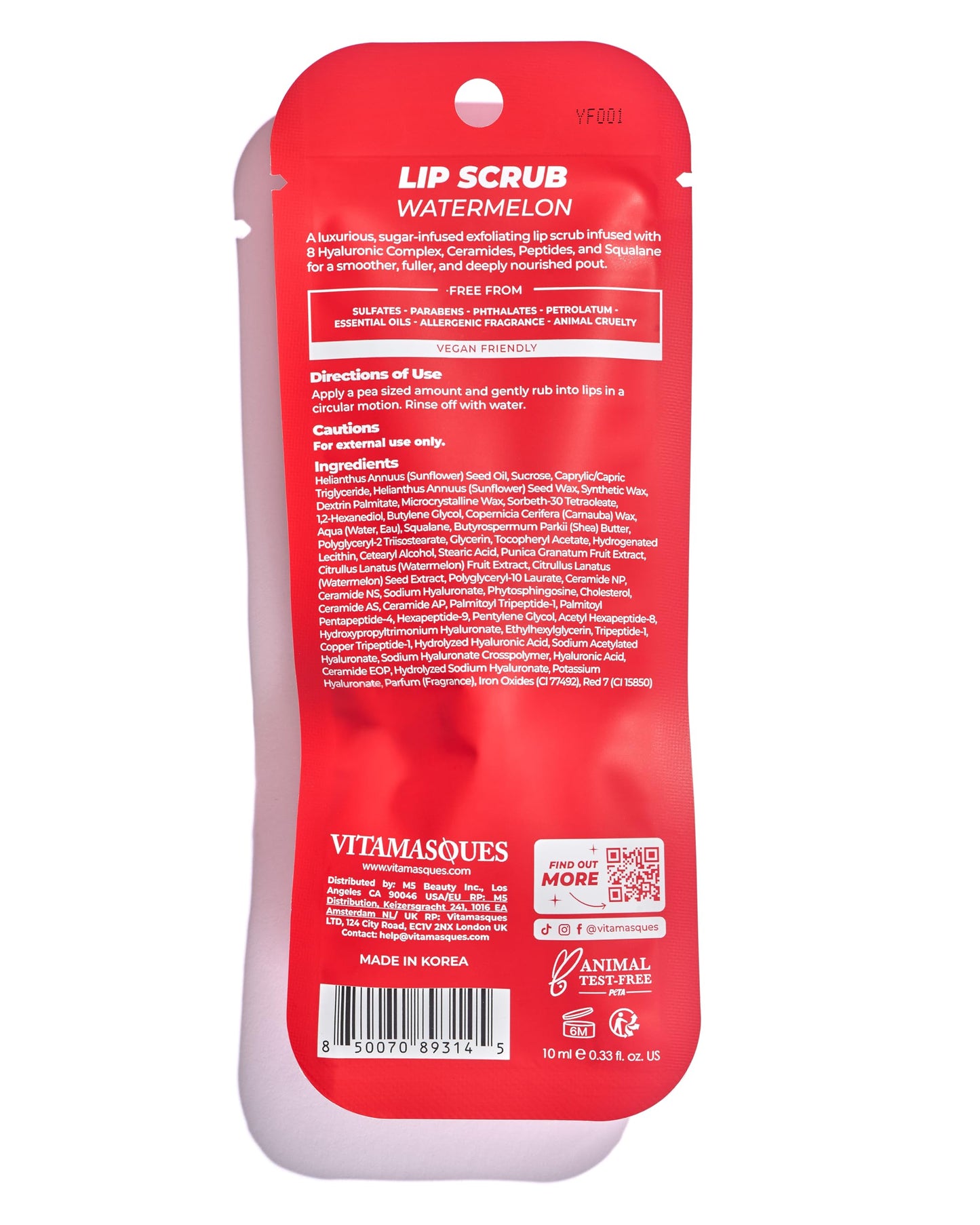 Vitamasques Watermelon Lip Sugar Scrub – Exfoliates, Moisturizes & Softens Lips with Shea Butter, Overnight Hydration, Made in Korea