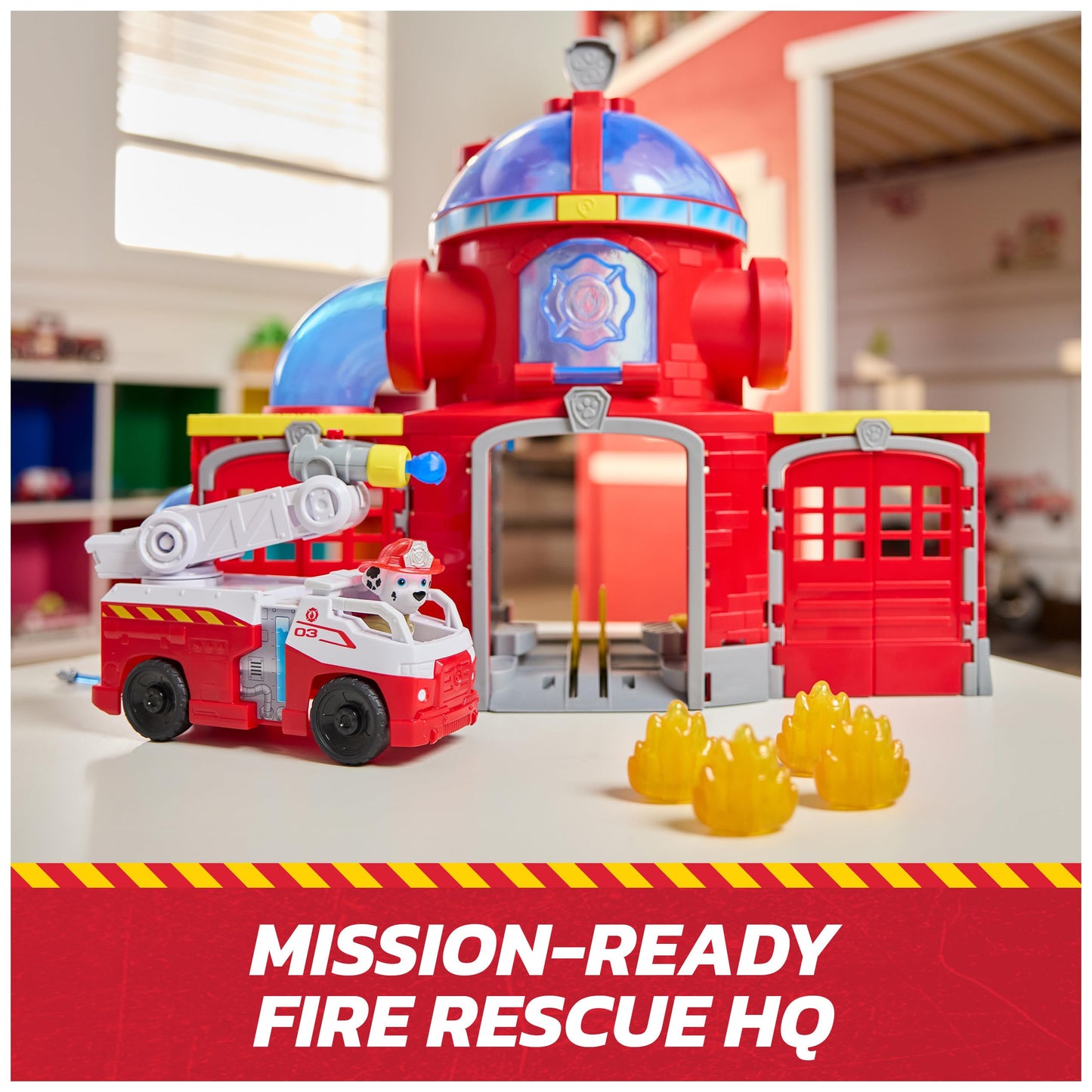 Paw Patrol Fire Rescue Command Center with Marshall Figure, Rescue Fire Truck, Lights, Launcher & Sound Fx, Kids Toys for Boys & Girls Ages 3 and Up