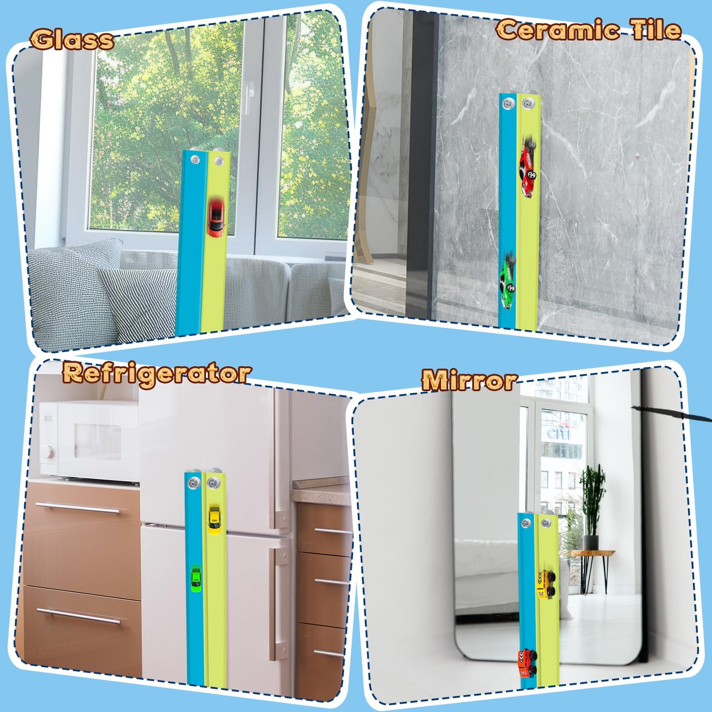 Flex Tracks 15ft Kids Starter Race Car Track Set with Suction Cups, Flexible Ramp for 1:64 Diecast Cars, Ages 3+, Green & Blue