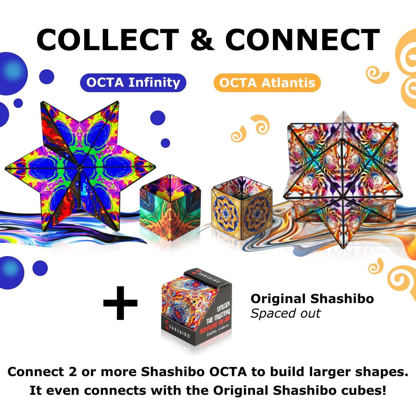 Shashibo OCTA Shape Shifting Fidget Toy – Magnetic STEM Brain Teaser for Kids 8-12, Teens & Adults, Endless Shapes, Compatible with All Cubes
