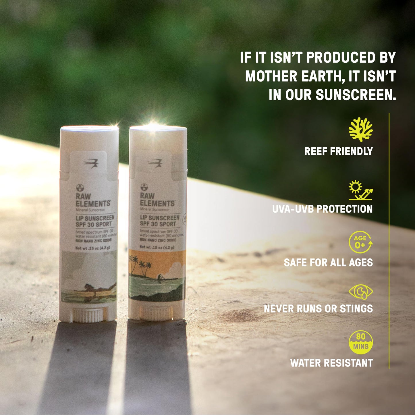 Raw Elements Mike Field Lip Sunscreen - SPF 30, UVA-UVB Protection, Reef-Safe, Non-Nano Zinc, Water Resistant, 0.15 oz (2 Pack)