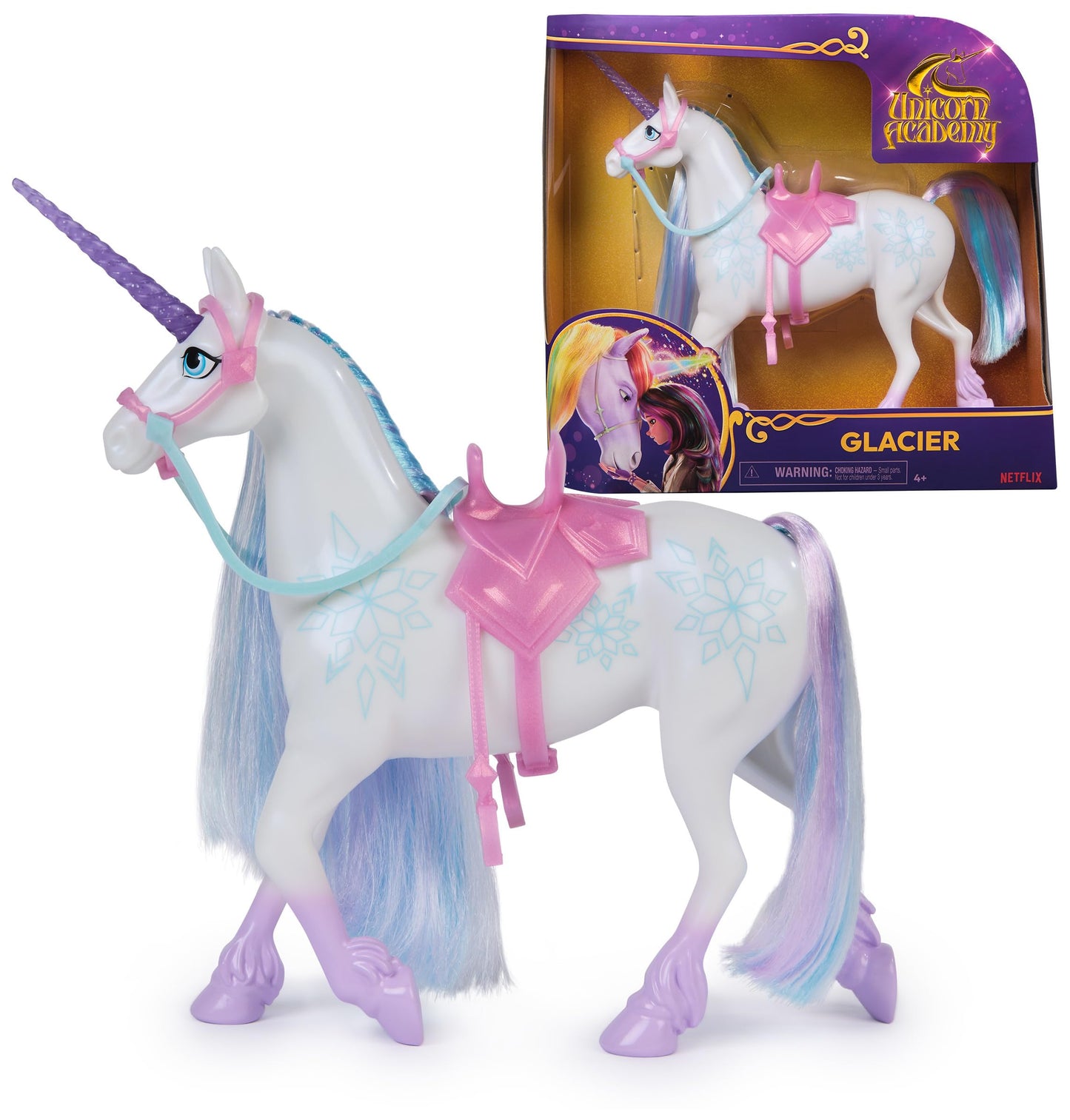 Unicorn Academy, Glacier with 2 Riding Accessories, 11”, Compatible with Layla, Dolls & Unicorn Toys for Girls Ages 4 and up