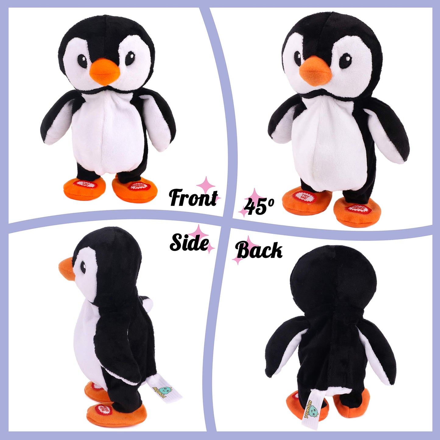 Hopearl Talking Singing Penguin Repeats What You Say Walking Electric Interactive Animated Toy Speaking Plush Buddy Gifts for Toddlers, 7.5''