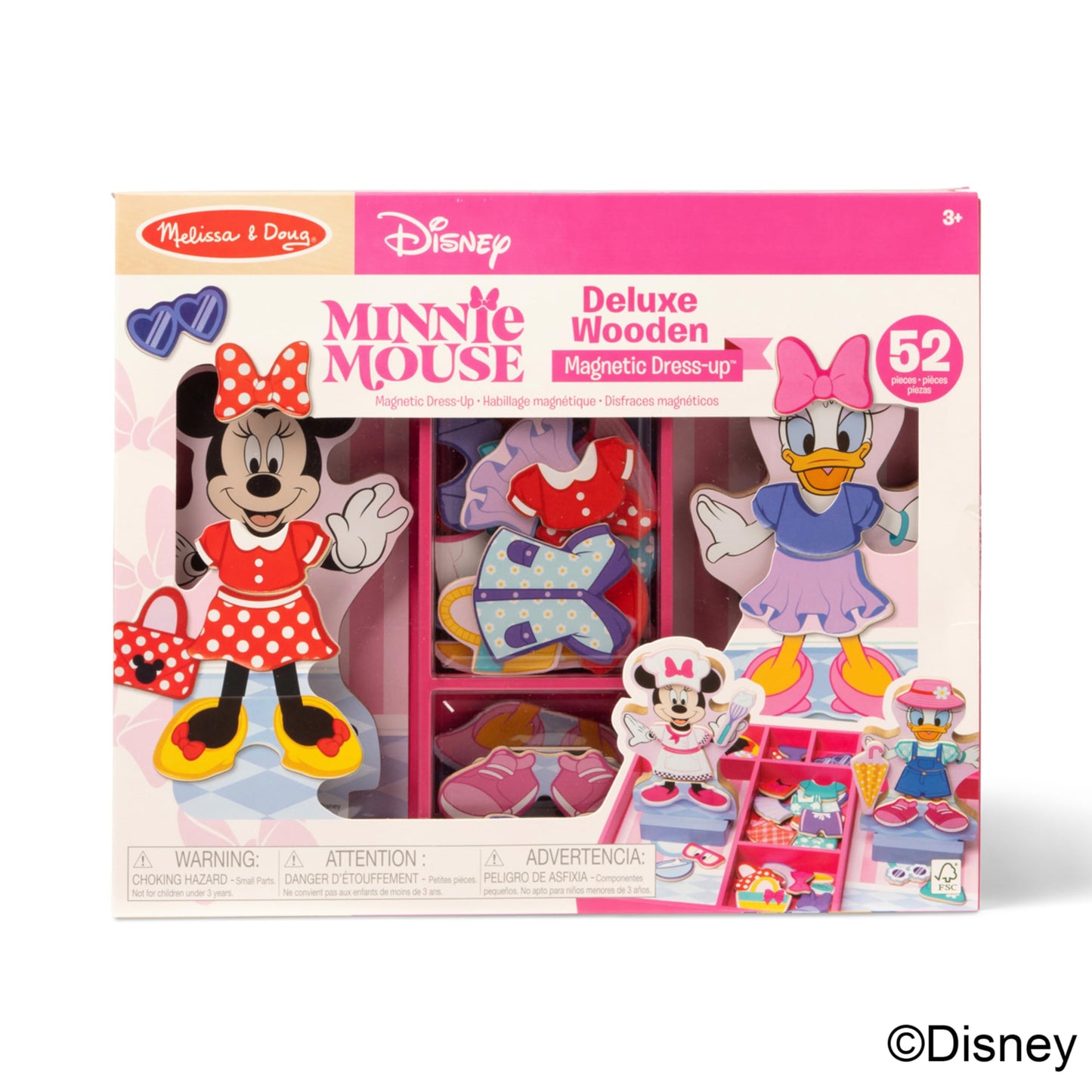 Melissa & Doug Disney Minnie Mouse & Daisy Duck Deluxe Wooden Magnetic Dress-Up Set, 2 Dolls with Stands, 52 Pieces, FSC Certified