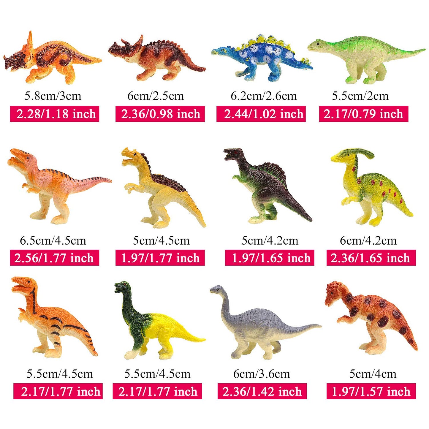 HAPTIME Mini Dinosaur Figures, Assorted 1.5-3" Small Dino Toys, Pack of 12 – Perfect for Cake Toppers, Easter Eggs, Party Favors