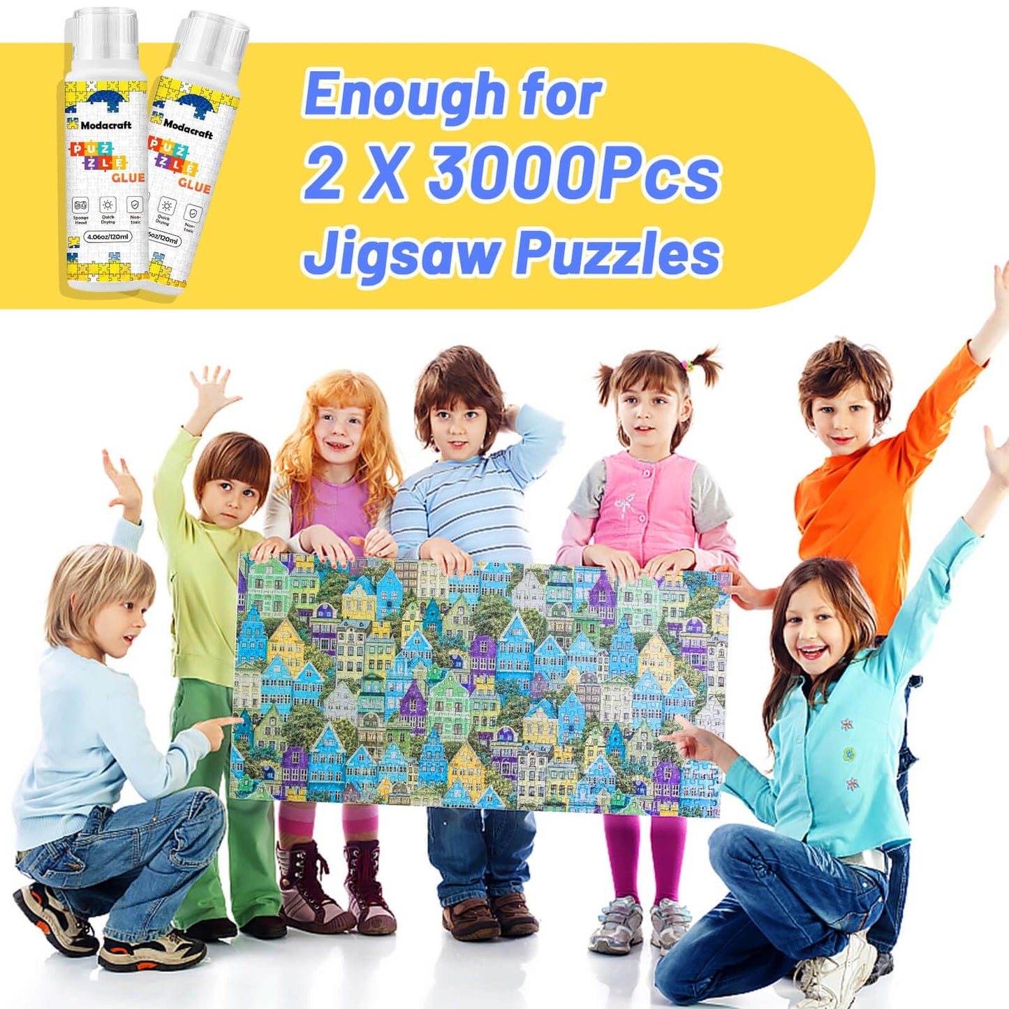 2-Pack 120ml Jigsaw Puzzle Glue with Sponge Head – Clear, Water-Soluble, Quick-Dry Adhesive for 1000-5000 Piece Paper & Wood Puzzles (240ml Total)