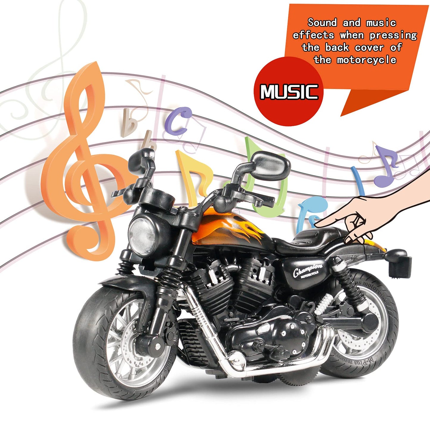 CYYSFIVQZ 1:14 Die-Cast Pullback Motorcycle Toy with Lights & Sounds, Friction Powered, Gift for Kids 3+ – Black, Birthday & Christmas