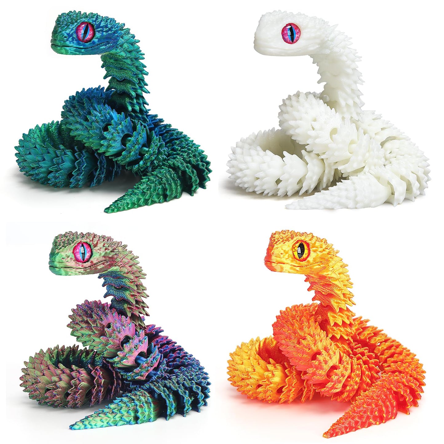 uyrzwek 4 Pcs 12in 3D Printed Flexible Snake Toys, Realistic Animal Figures for Kids, Fidget Toy Set, Home Decor & Halloween Gifts