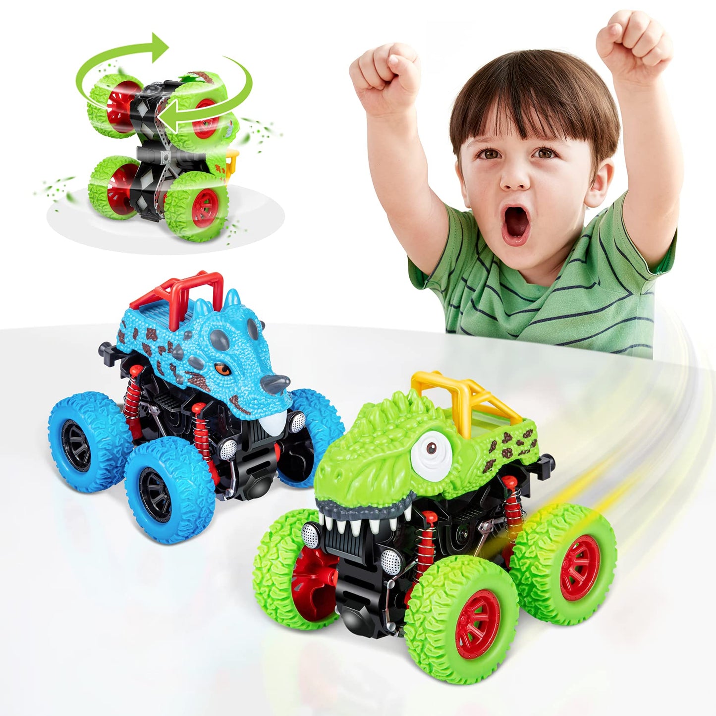LODBY Dinosaur Monster Truck Toys for Boys Ages 2-6 - Push and Go Cars for Toddlers, Fun Dino Toys for Kids 3-5, Birthday & Christmas Gifts