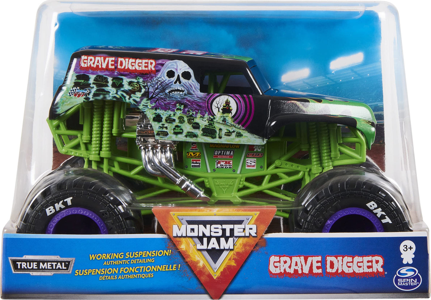 Monster Jam Grave Digger 1:24 Die-Cast Truck with Chrome Rims & BKT Tires – Collectible Toy for Fans, Playsets & Birthday Gifts