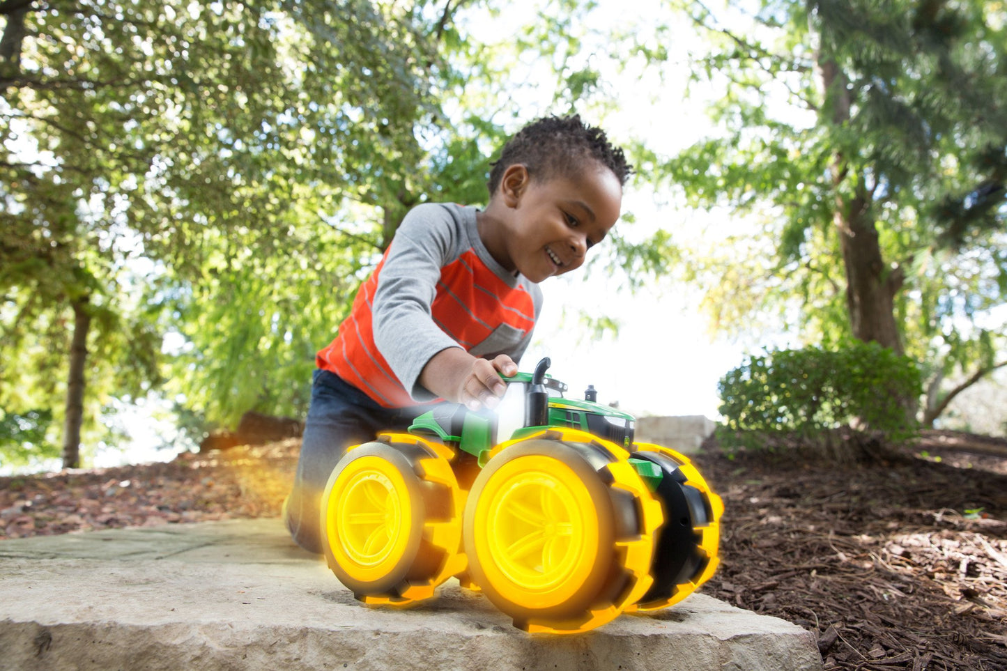 TOMY Monster Treads Lightning Wheels - Deluxe Rainbow Tractor - John Deere Tractor Toys - Light Up Monster Truck Toy with Rainbow Lights and Sounds - Ages 3 Years and Up
