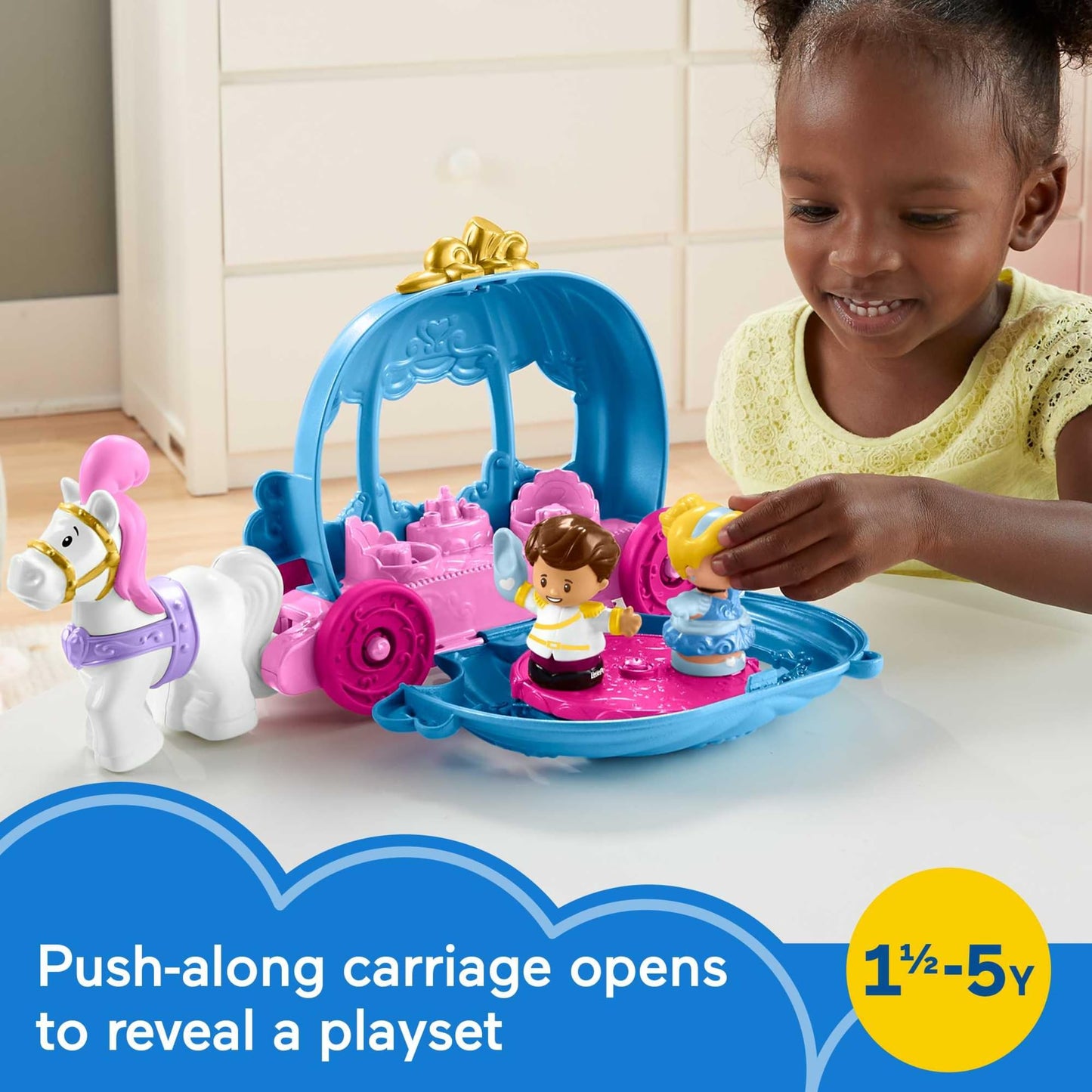 Fisher-Price Little People Toddler Toy Disney Princess Cinderella’s Dancing Carriage Playset with Figures for Pretend Play Ages 18+ Months