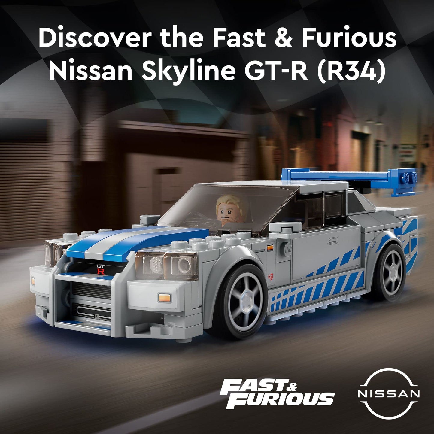 LEGO Speed Champions 2 Fast 2 Furious Nissan Skyline GT-R R34 Race Car Model Kit with Minifigure, Ages 9+, 2023 Set 76917