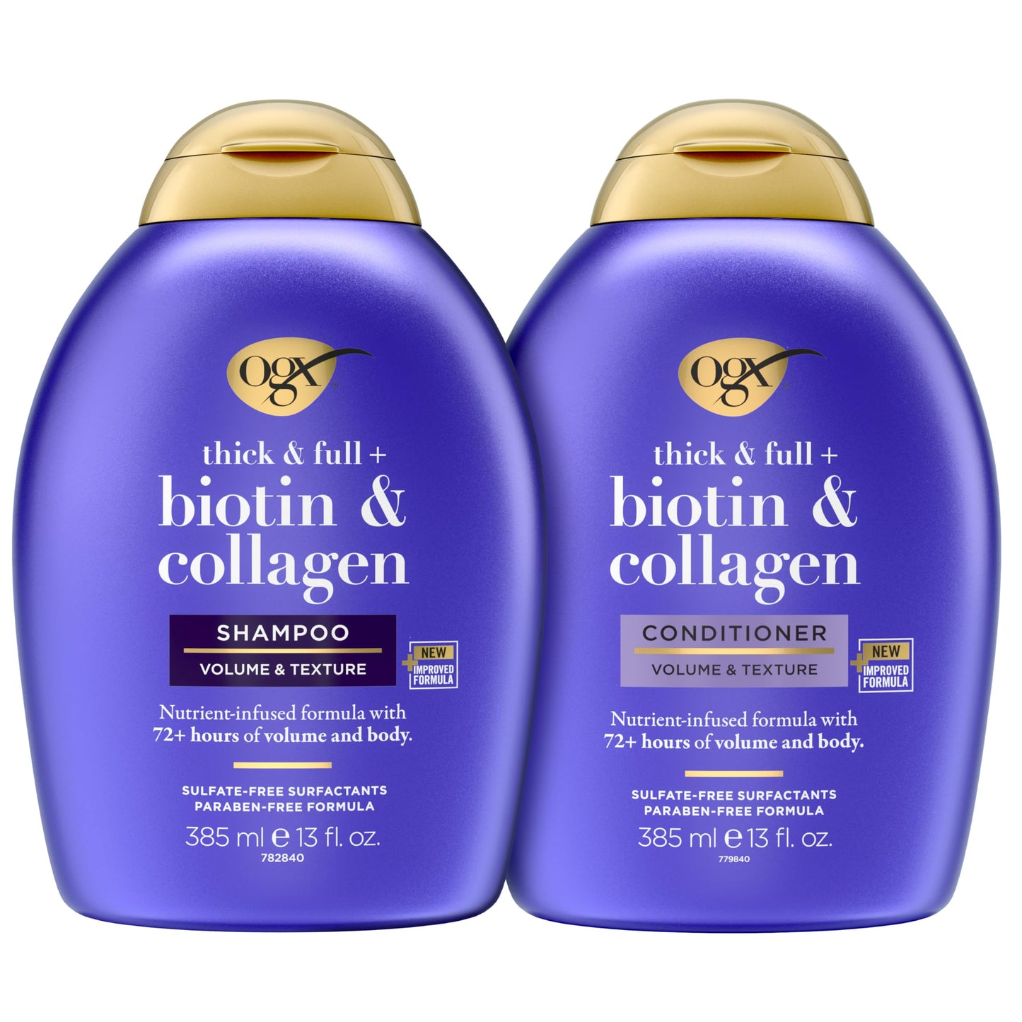 OGX Thick & Full Biotin & Collagen Shampoo & Conditioner Set, Volumizing & Sulfate-Free for Fine or Thinning Hair, Vitamin B7, 13 fl oz, 2 Pack