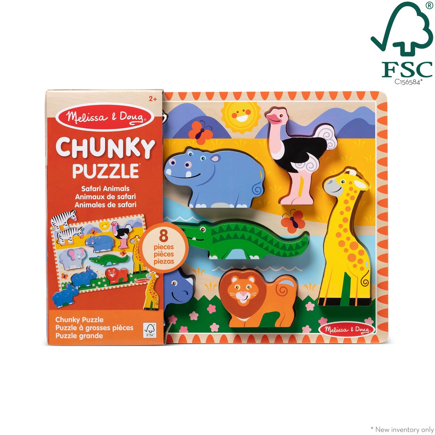 Melissa & Doug Safari Wooden Chunky Puzzle (8 pcs), Educational Screen Free Activity for Toddler, Preschoolers and Kids Ages 2+ - FSC Certified