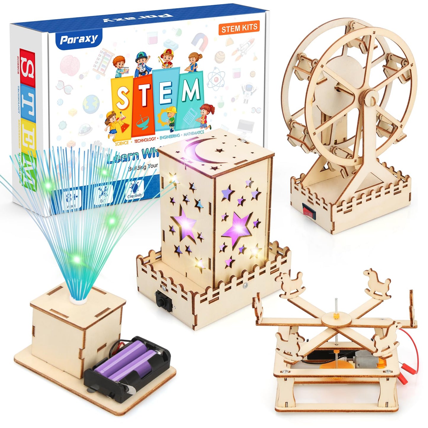Poraxy 4-in-1 STEM Kit – Science Projects, 3D Puzzles & Educational Craft Building Toys for Kids Ages 6-13, Birthday & Christmas Gift