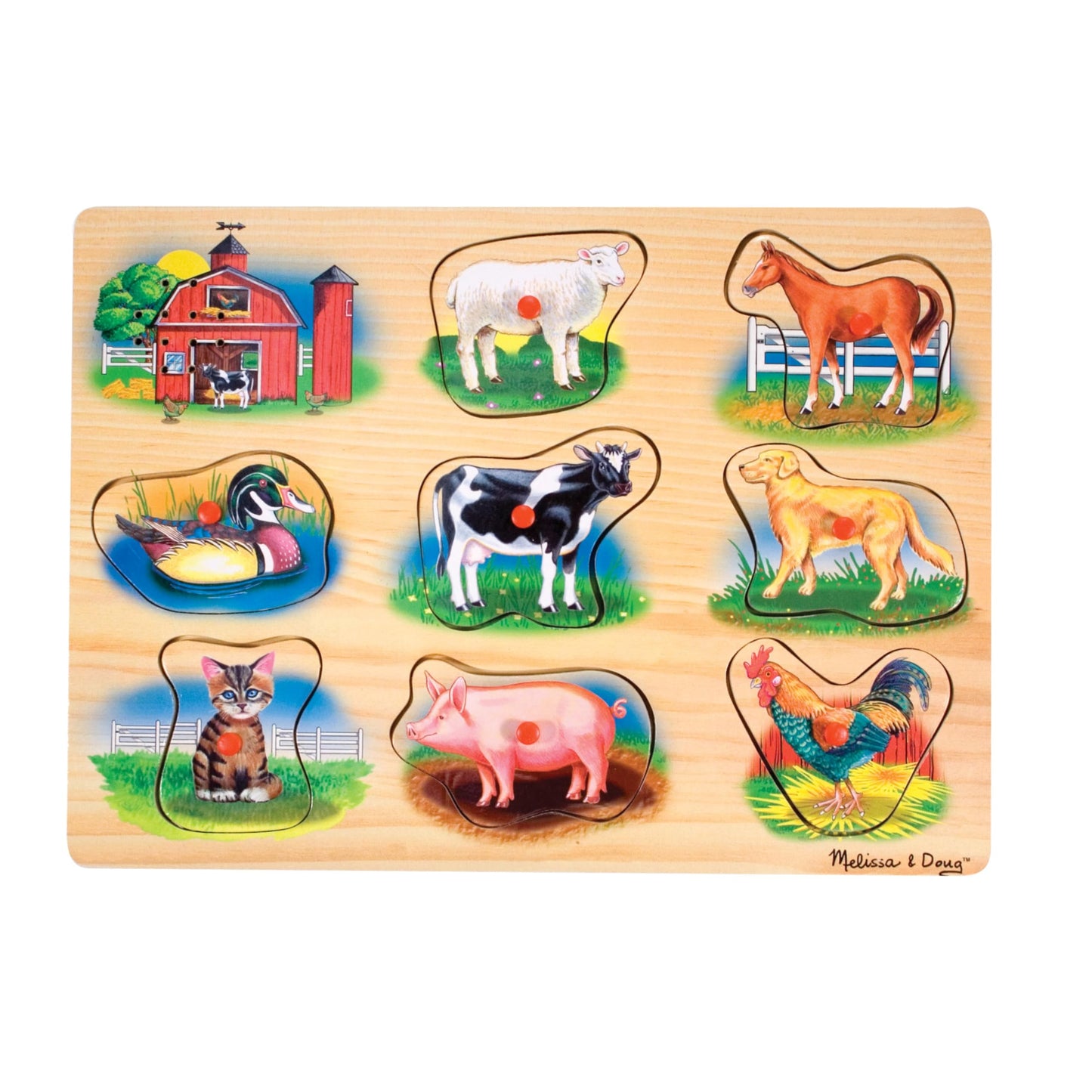 Melissa & Doug Farm Sound Puzzle - Wooden Peg Puzzle with Sound Effects (8 pcs)