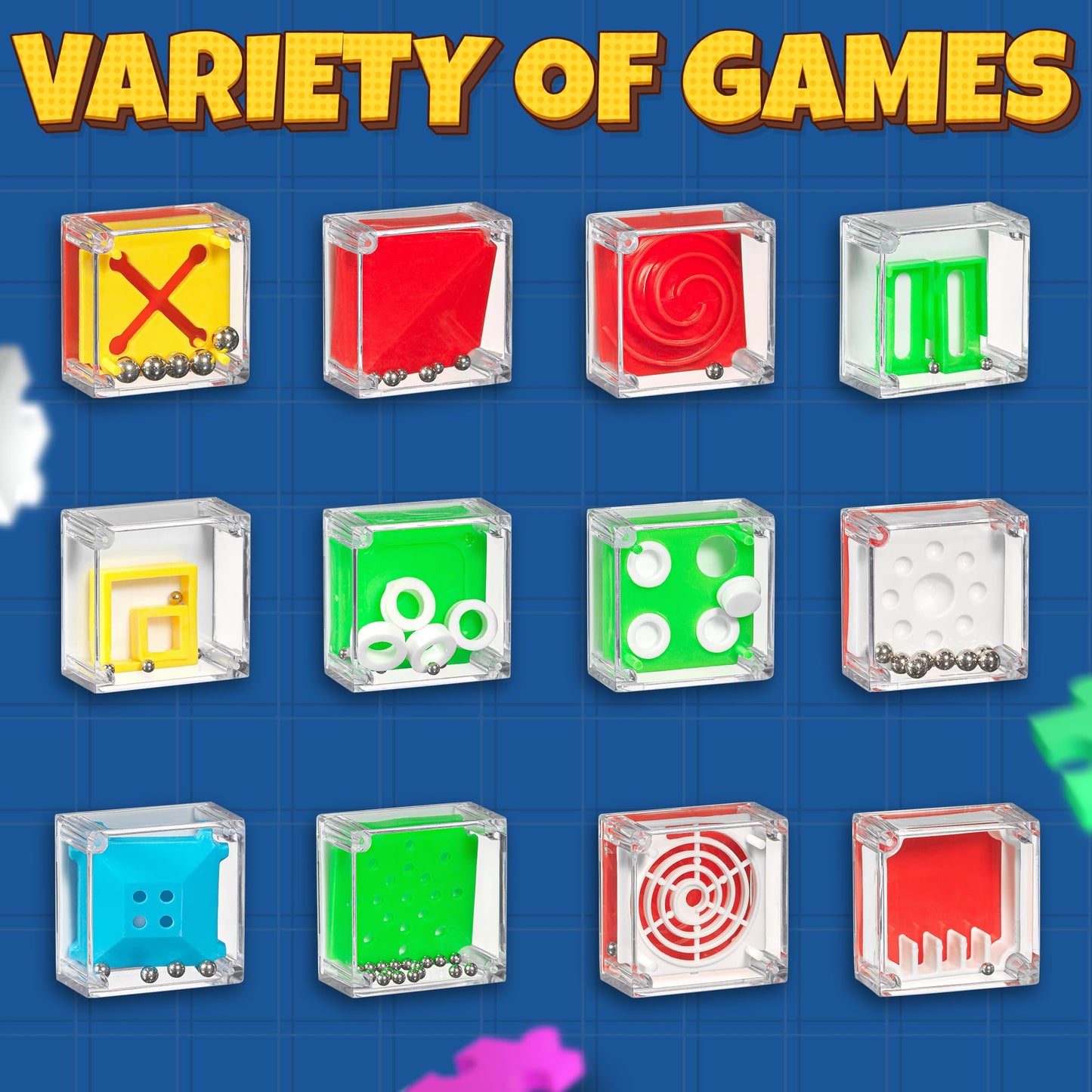 Bedwina Mini Cube Puzzle Box Set – 24-Pack 1.5" 3D Brain Teasers & Mini Maze Balls, IQ Balance Game Party Favors for Kids, Teens & Adults