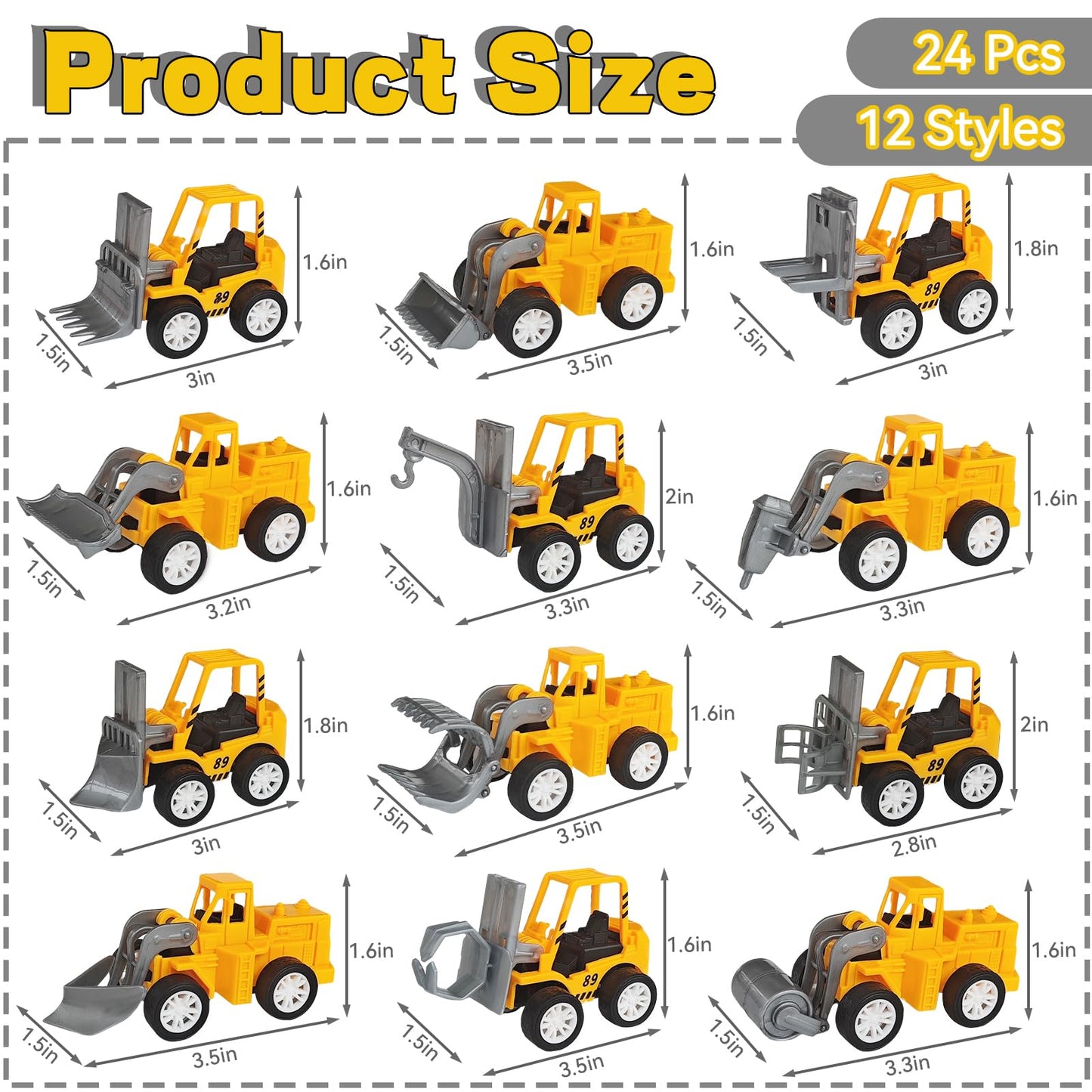 OJYUDD 24 Pcs Mini Construction Vehicles,Pull Back Engineering Vehicles,Play Figure Vehicles Toys for Birthday Party Favors,Gifts,Rewards