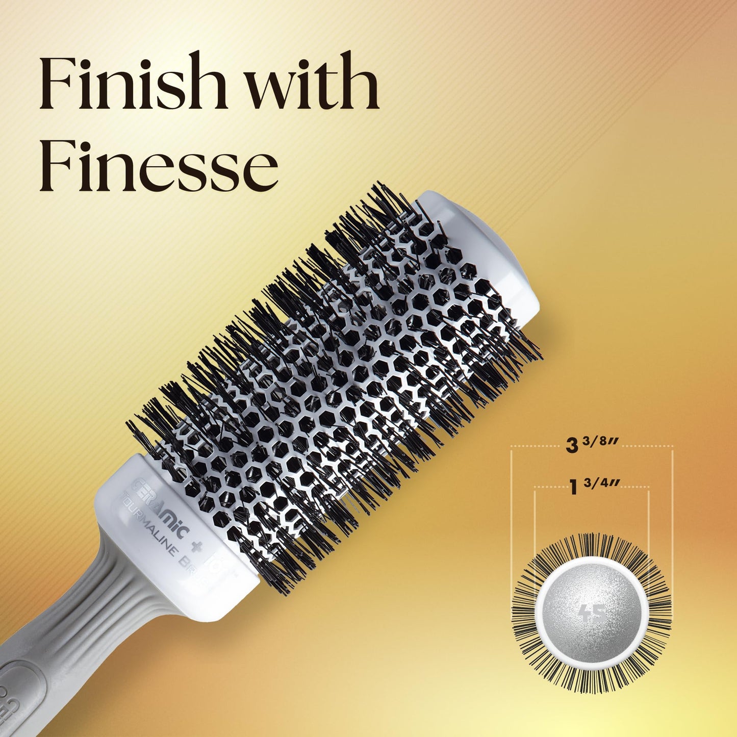 Olivia Garden Ceramic + Ion Round Thermal Brush 1.75" – Professional Blowout Brush for Normal to Thick Hair, Non-Electrical, White & Grey