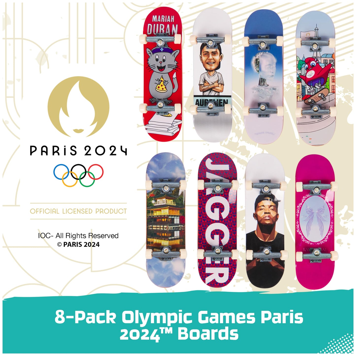 Tech Deck Competition Legends 8-Pack Fingerboards with Collectible Cards, Paris 2024 Olympics Mini Skateboards for Kids 6+