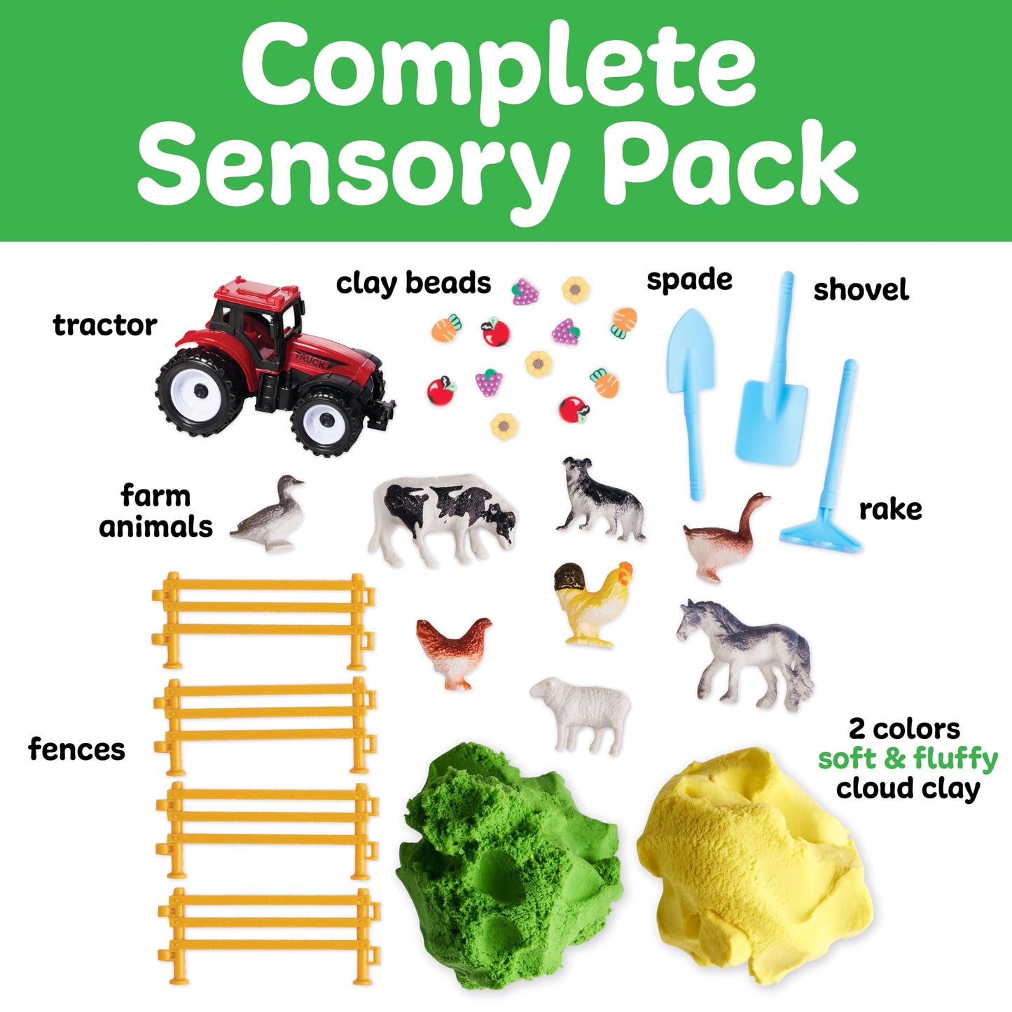 Creativity for Kids Sensory Pack: Farm, Sensory Toys for Toddlers, Pretend Play Farm Animals for Kids, Toddler Travel Toys and Activities (Ages 3+)