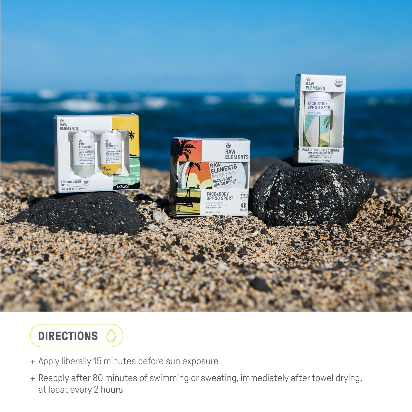 Raw Elements Mike Field Lip Sunscreen - SPF 30, UVA-UVB Protection, Reef-Safe, Non-Nano Zinc, Water Resistant, 0.15 oz (2 Pack)