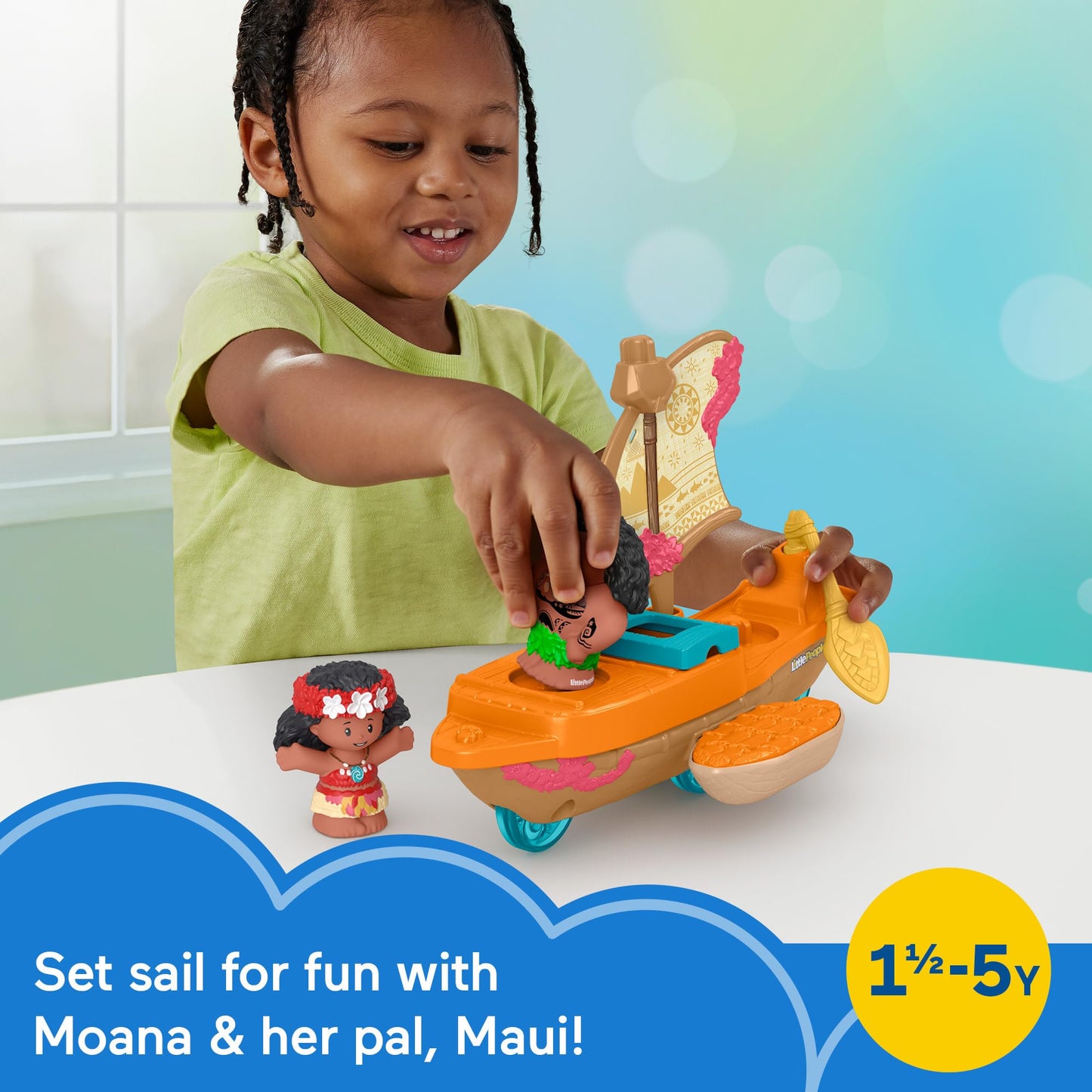Fisher-Price Little People Toddler Toy Disney Princess Moana & Maui’s Canoe Sail Boat with Figures for Pretend Play Ages 18+ Months